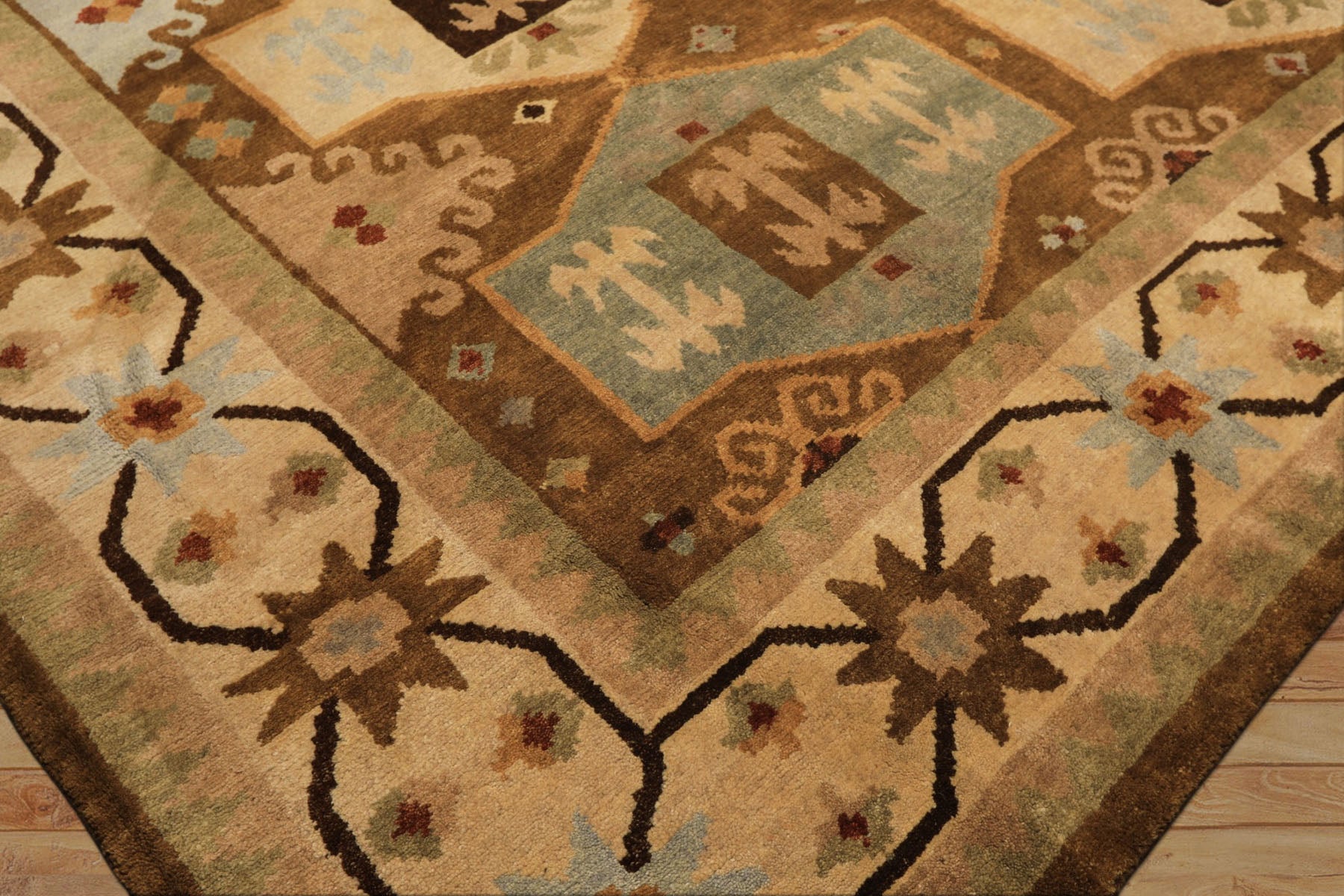 8x10 Beige, Gold, Sage Color Hand Knotted Tibetan Wool Modern & Contemporary Oriental Rug