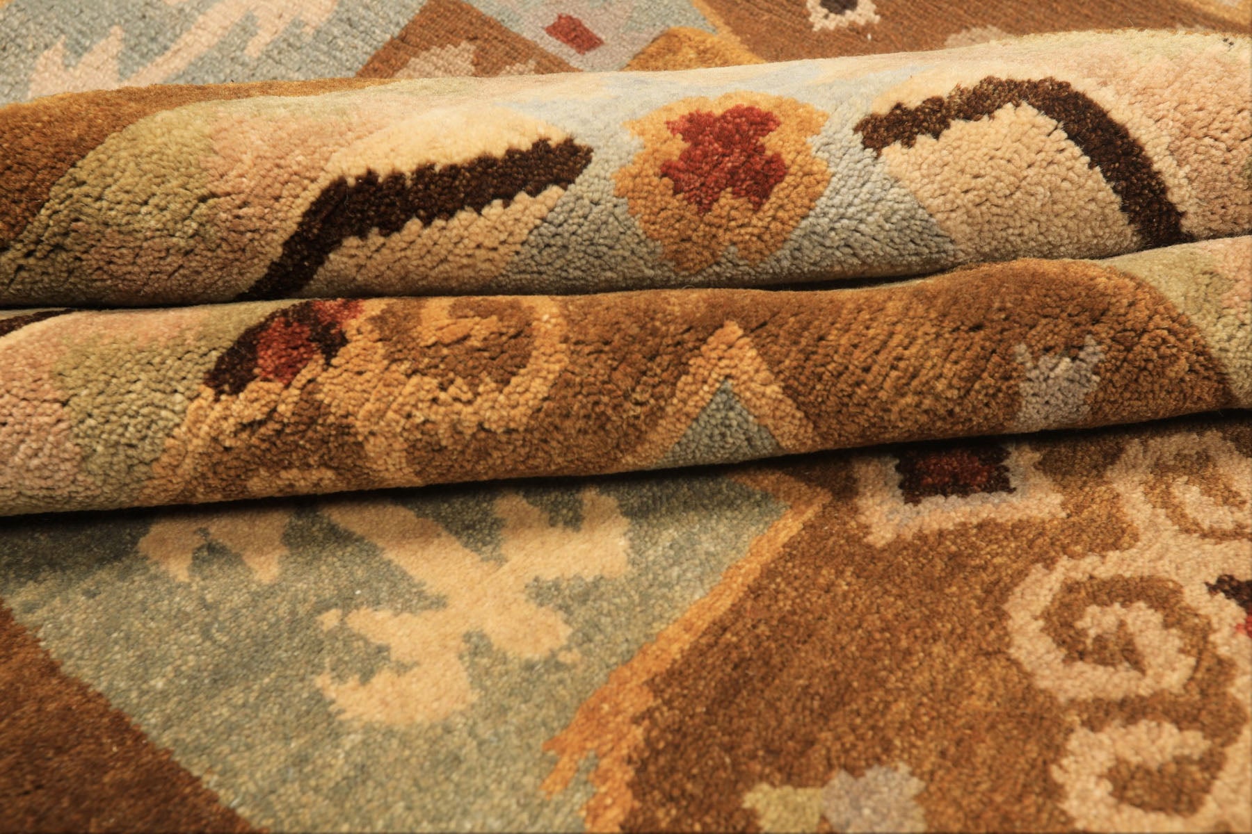 8x10 Beige, Gold, Sage Color Hand Knotted Tibetan Wool Modern & Contemporary Oriental Rug