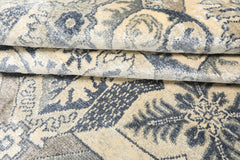 6x9 Ivory, Gray, Slate Color Hand Knotted Indo Tibetan 100% Bamboo Silk Transitional Oriental Rug