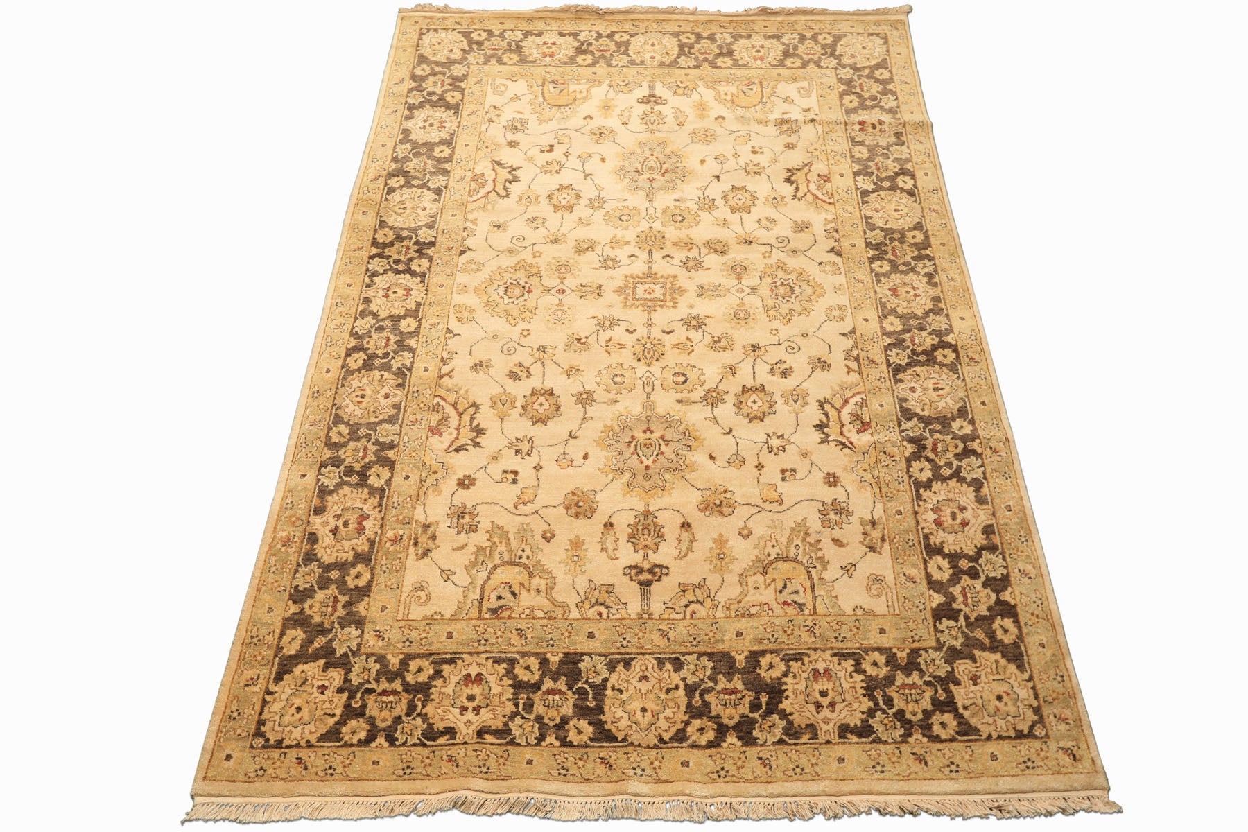 6x9 Beige, Brown, Sage Color Hand Knotted Oushak Wool Traditional Oriental Rug