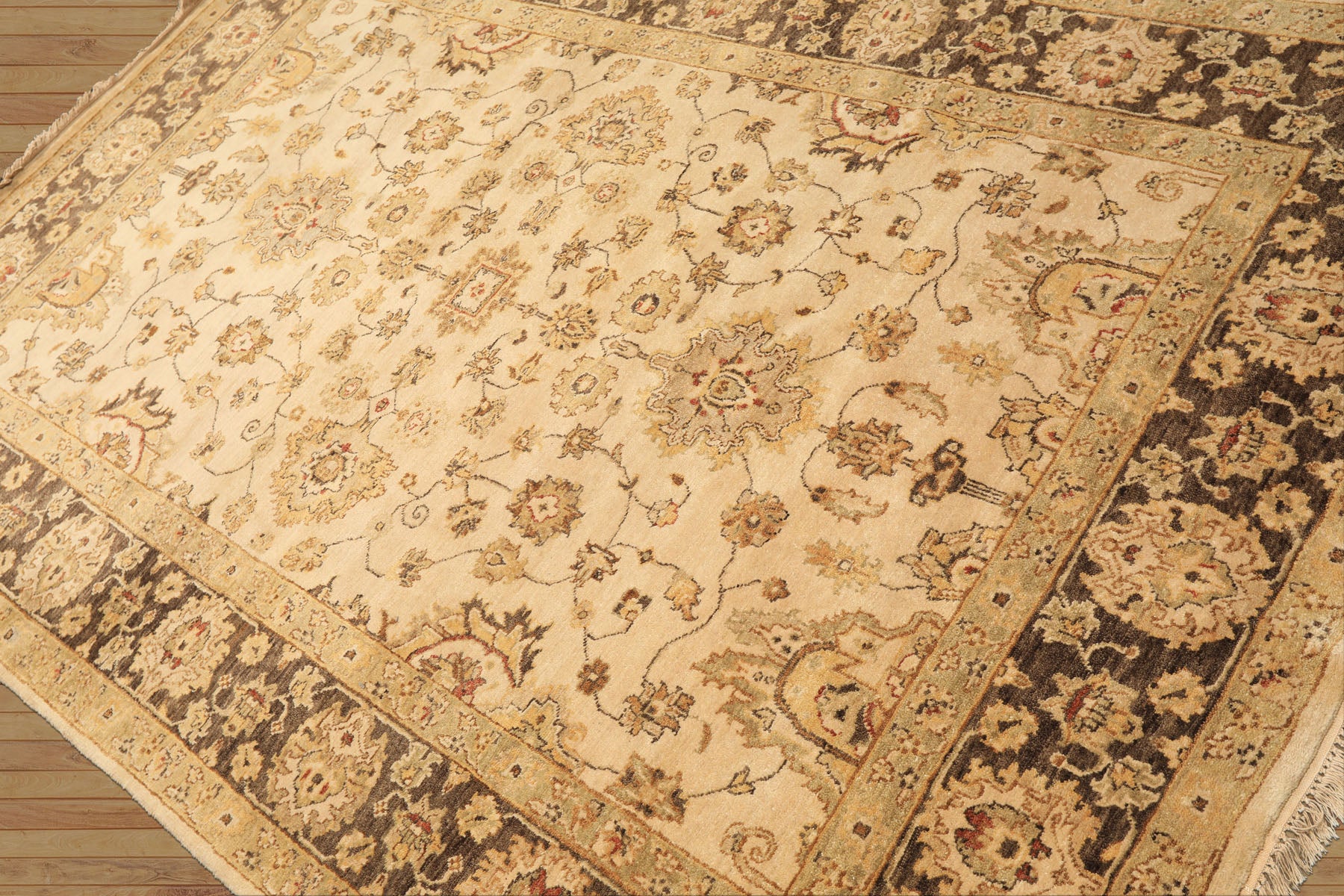 6x9 Beige, Brown, Sage Color Hand Knotted Oushak Wool Traditional Oriental Rug