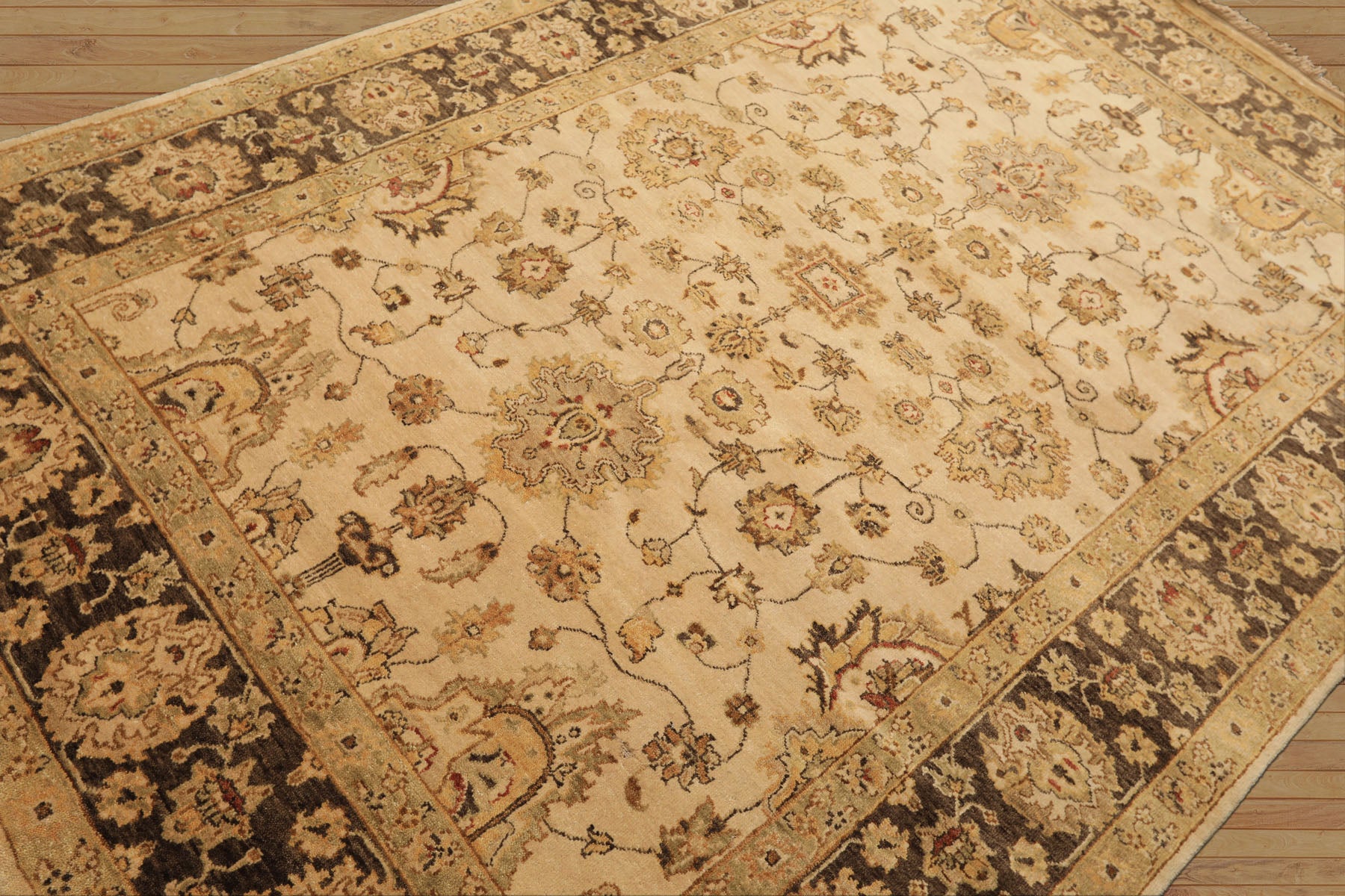 6x9 Beige, Brown, Sage Color Hand Knotted Oushak Wool Traditional Oriental Rug