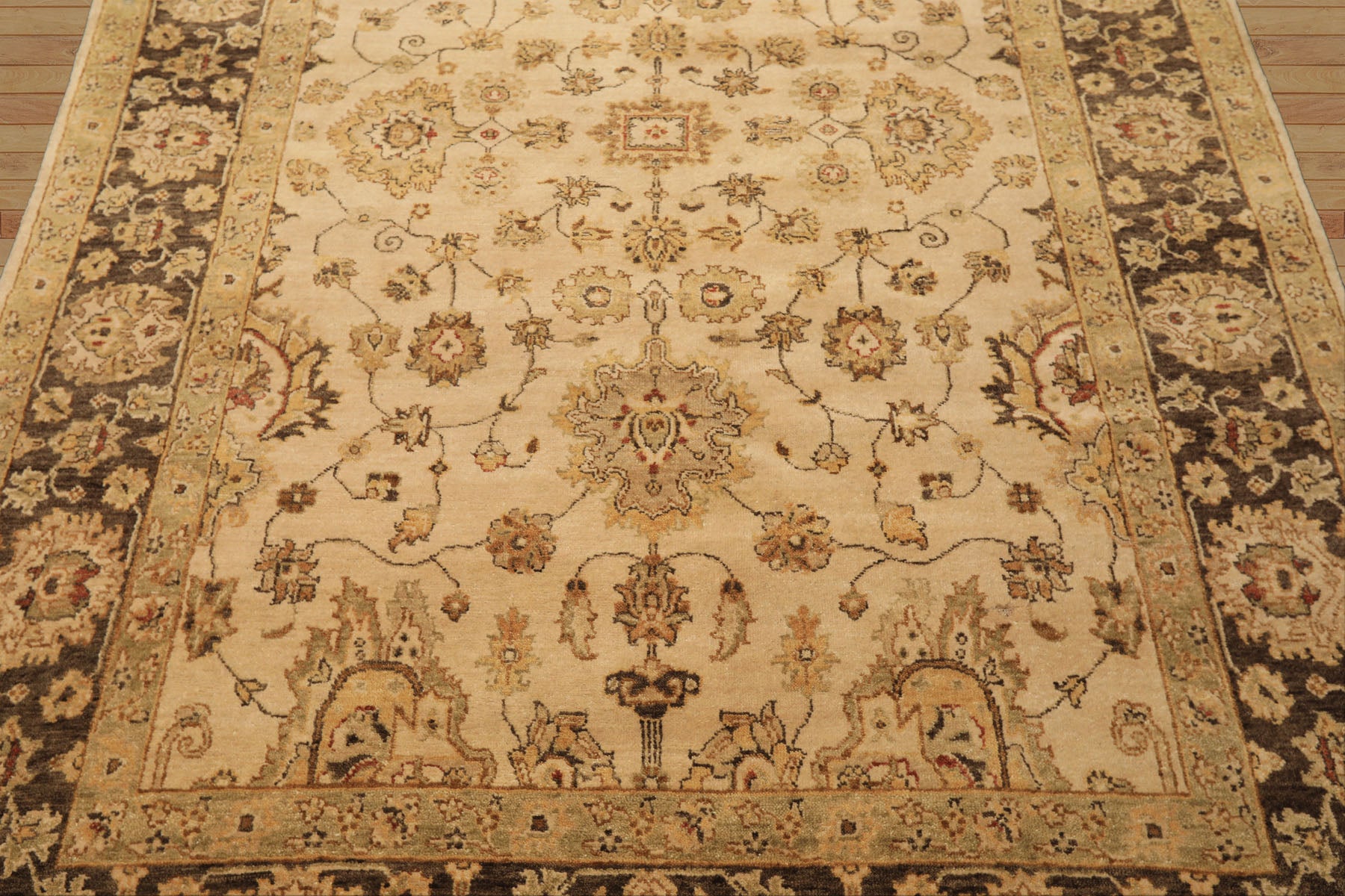 6x9 Beige, Brown, Sage Color Hand Knotted Oushak Wool Traditional Oriental Rug
