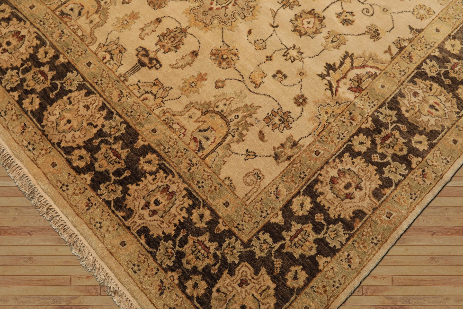 6x9 Beige, Brown, Sage Color Hand Knotted Oushak Wool Traditional Oriental Rug