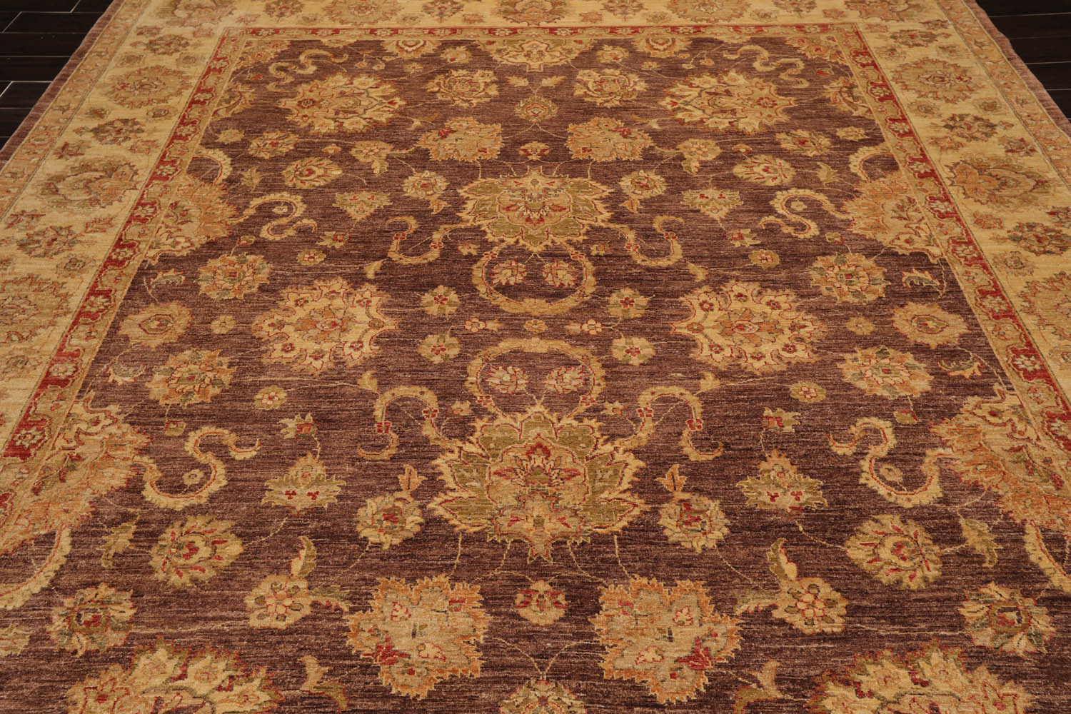 9x12 Aubergine, Gold, Rust Color Hand Knotted All-Over 100% Wool Traditional Oriental Rug