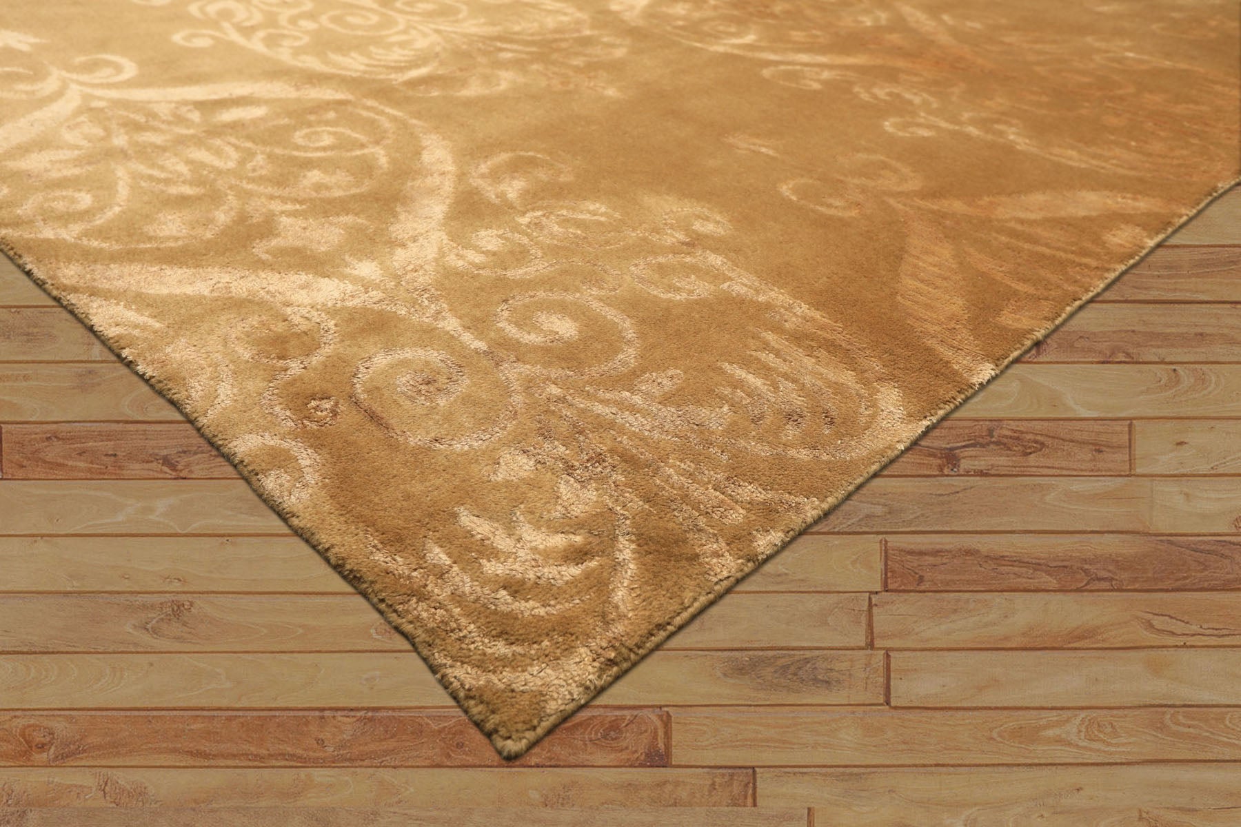 8x10 Tone on Tone Gold, , Color Hand Knotted Tibetan Wool & Bamboo Silk Transitional Oriental Rug