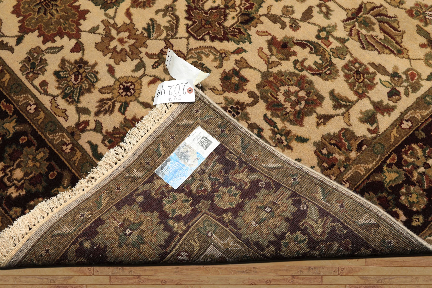 5x7 Beige, Maroon, Green Color Hand Knotted Agra Wool Traditional Oriental Rug