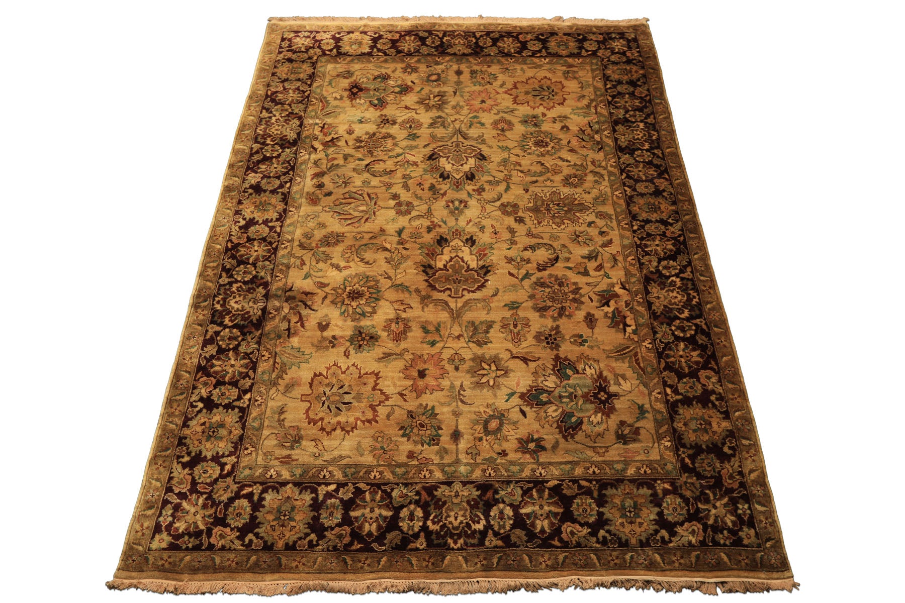 6x9 Gold, Maroon, Turquoise Color Hand Knotted Agra Wool Traditional Oriental Rug