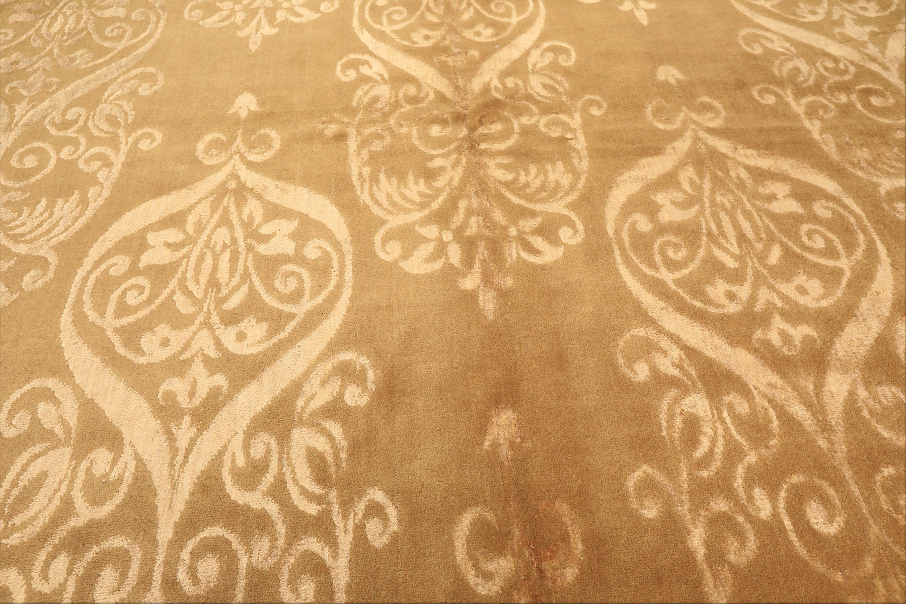 8x10 Tone on Tone Gold, , Color Hand Knotted Tibetan Wool & Bamboo Silk Transitional Oriental Rug