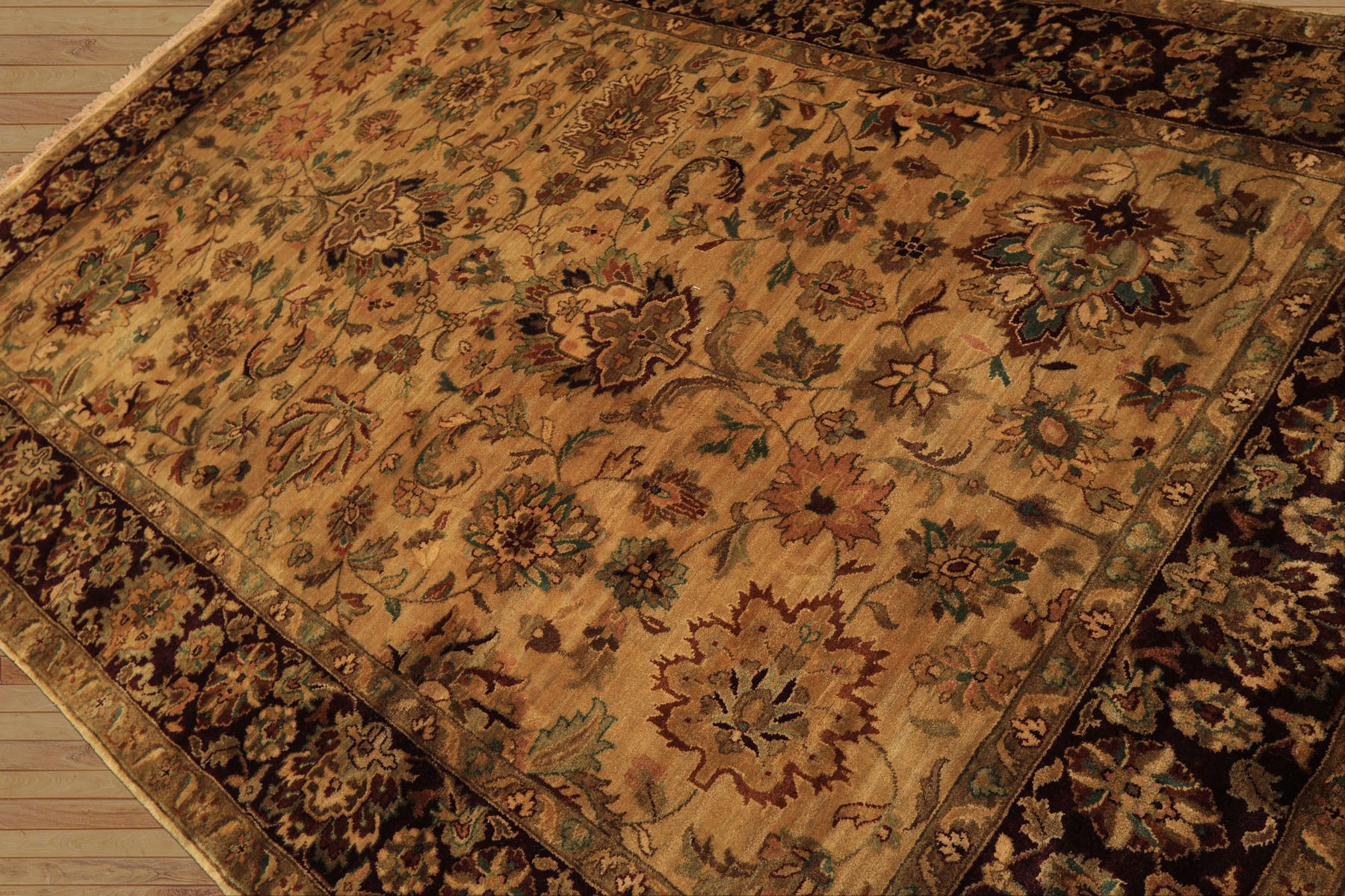 6x9 Gold, Maroon, Turquoise Color Hand Knotted Agra Wool Traditional Oriental Rug