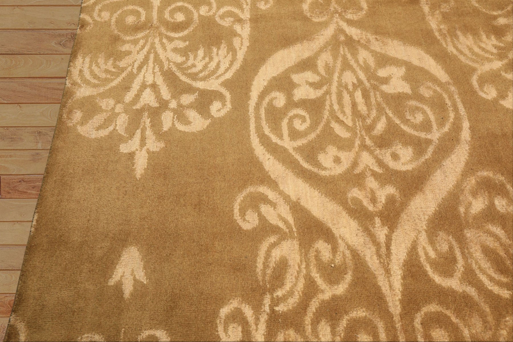 8x10 Tone on Tone Gold, , Color Hand Knotted Tibetan Wool & Bamboo Silk Transitional Oriental Rug