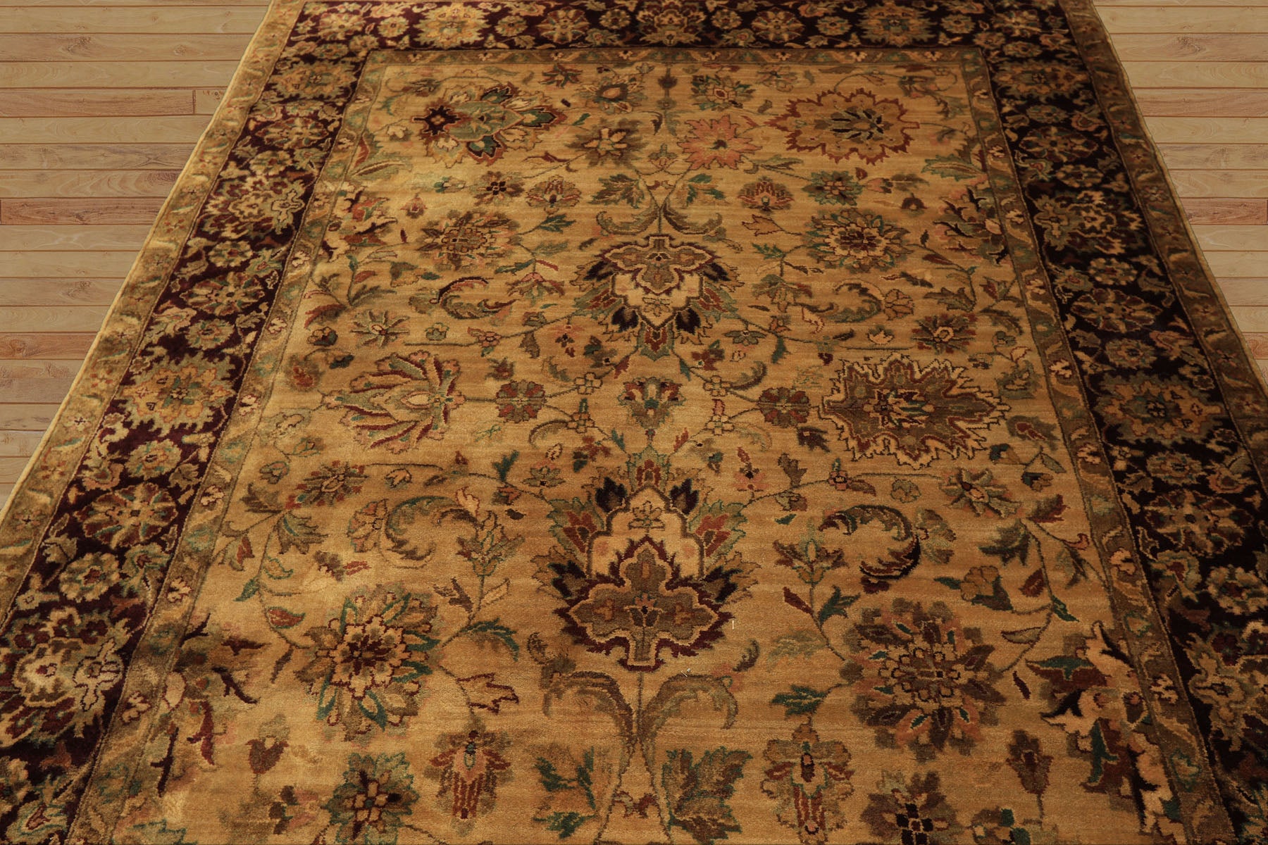 6x9 Gold, Maroon, Turquoise Color Hand Knotted Agra Wool Traditional Oriental Rug