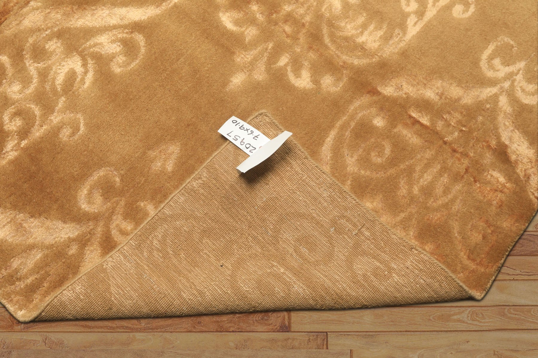 8x10 Tone on Tone Gold, , Color Hand Knotted Tibetan Wool & Bamboo Silk Transitional Oriental Rug