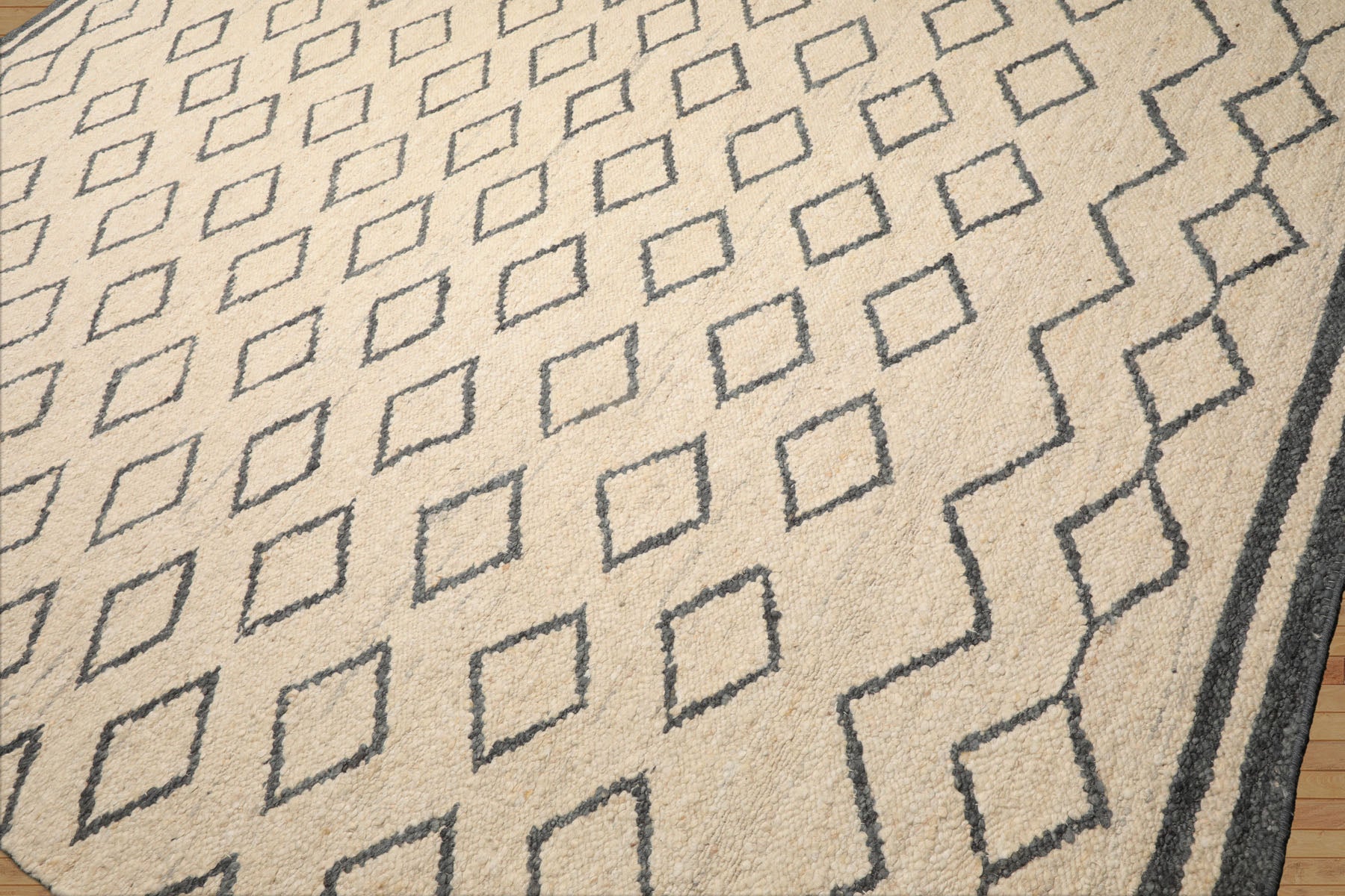 Hasse Multi Size Oatmeal Hand Woven Wool Area Rug LoomBloom Geometric Flatweave Contemporary Style