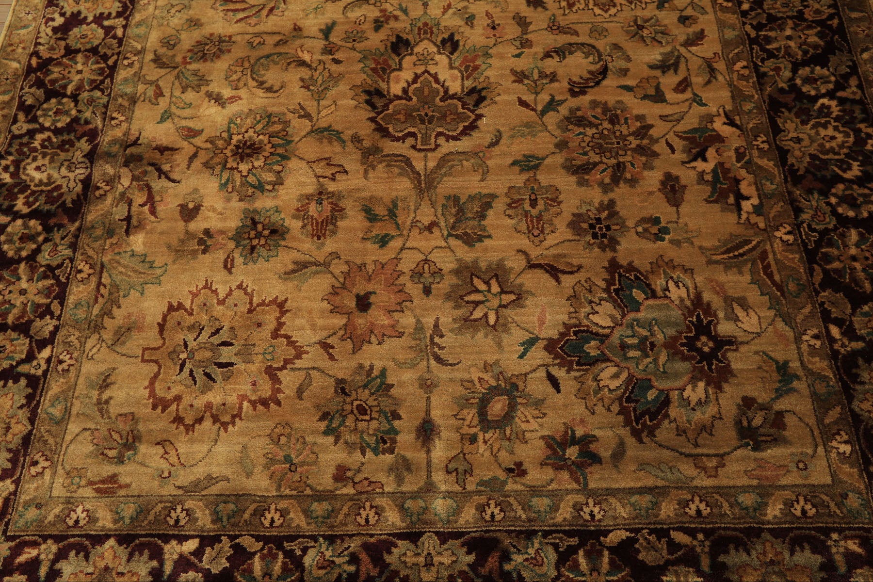 6x9 Gold, Maroon, Turquoise Color Hand Knotted Agra Wool Traditional Oriental Rug