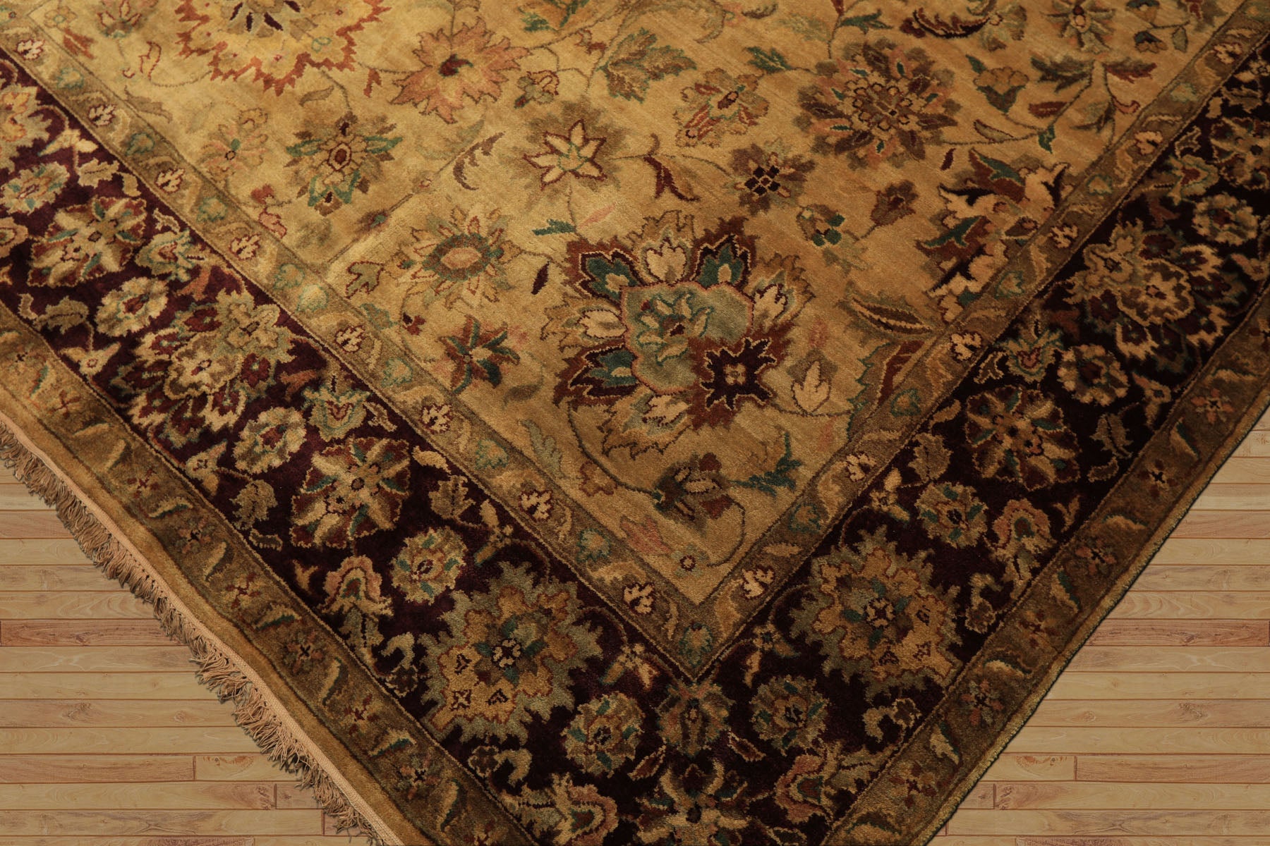 6x9 Gold, Maroon, Turquoise Color Hand Knotted Agra Wool Traditional Oriental Rug