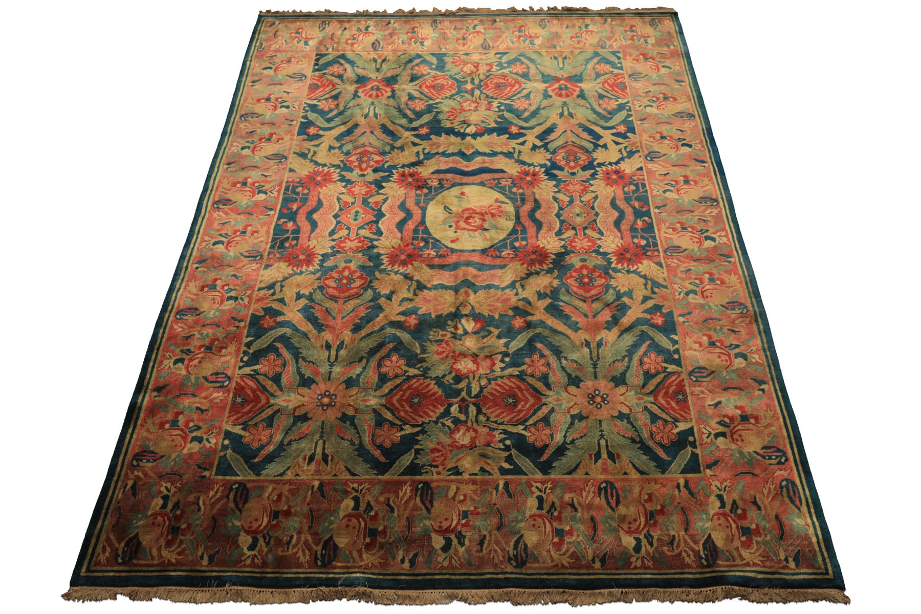 9x12 Teal, Turquoise, Rose Color Hand Knotted Oushak Wool Arts & Crafts Oriental Rug