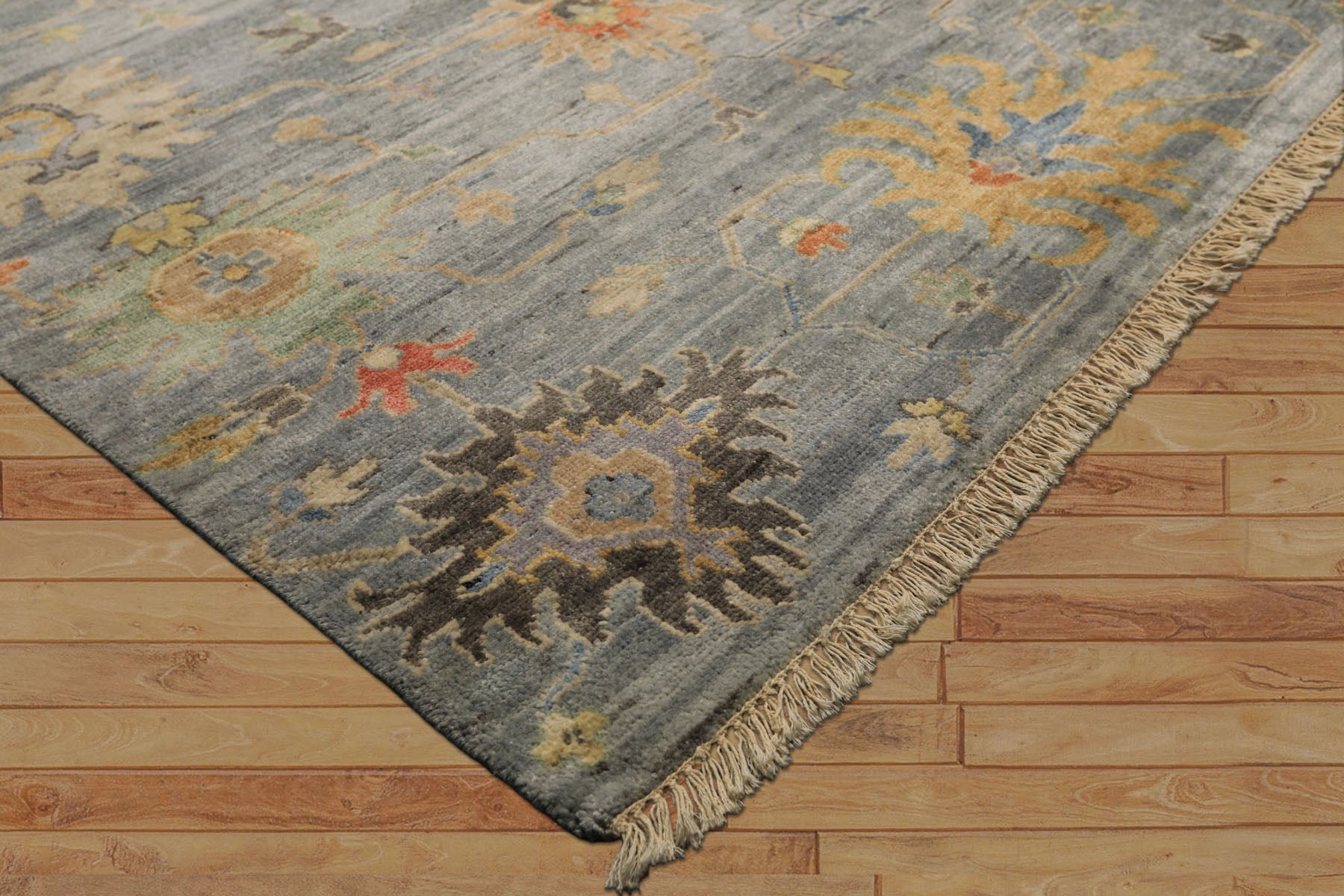 8x10 Blue, Coral, Orange Color Hand Knotted Oushak Wool Transitional Oriental Rug