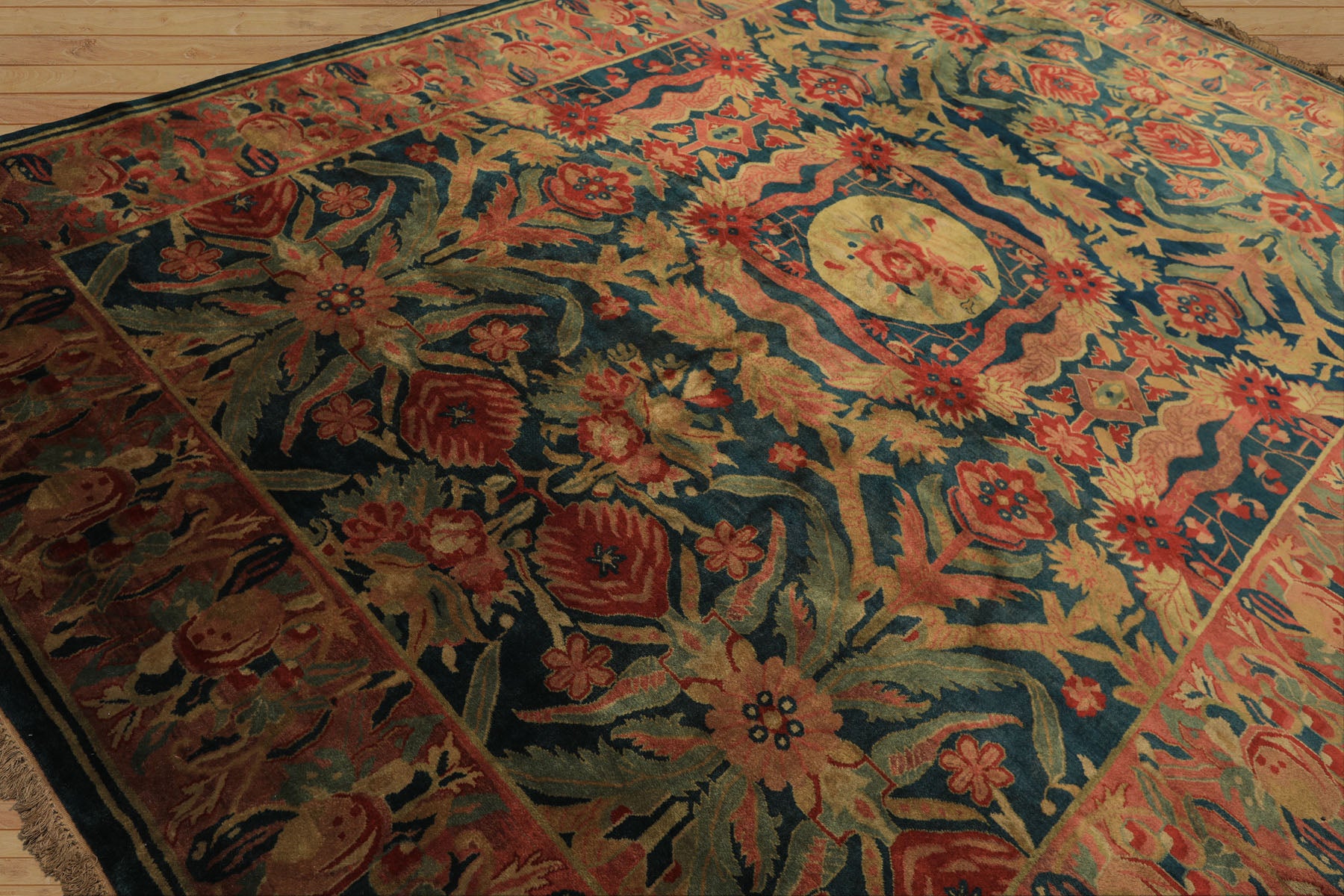 9x12 Teal, Turquoise, Rose Color Hand Knotted Oushak Wool Arts & Crafts Oriental Rug