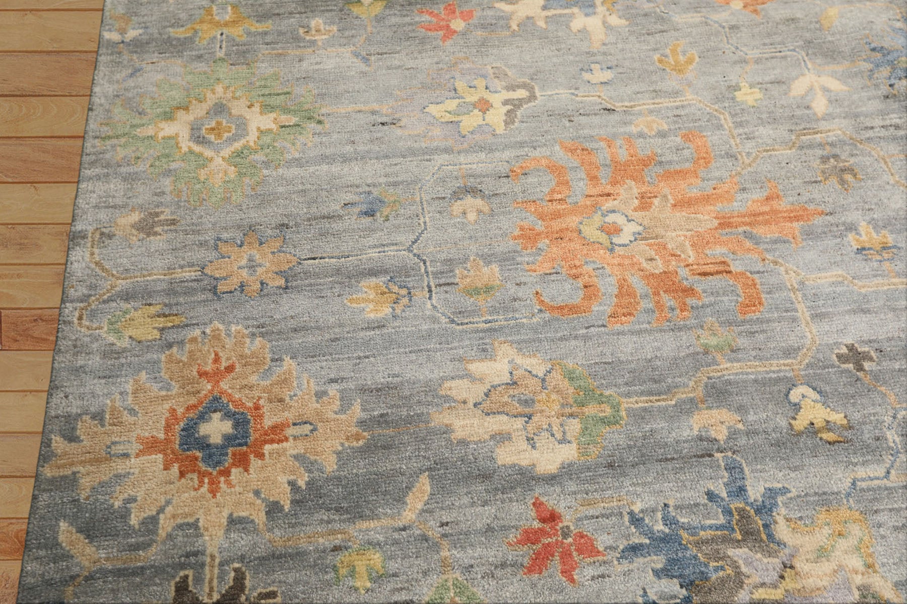 8x10 Blue, Coral, Orange Color Hand Knotted Oushak Wool Transitional Oriental Rug