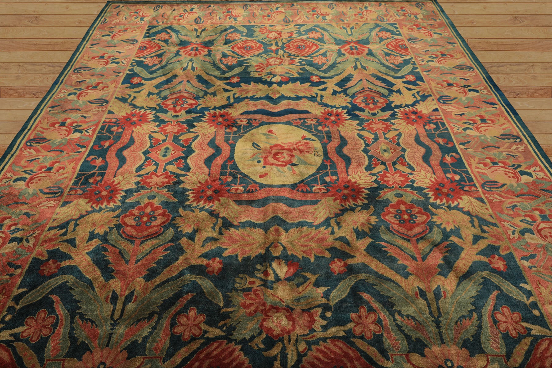 9x12 Teal, Turquoise, Rose Color Hand Knotted Oushak Wool Arts & Crafts Oriental Rug