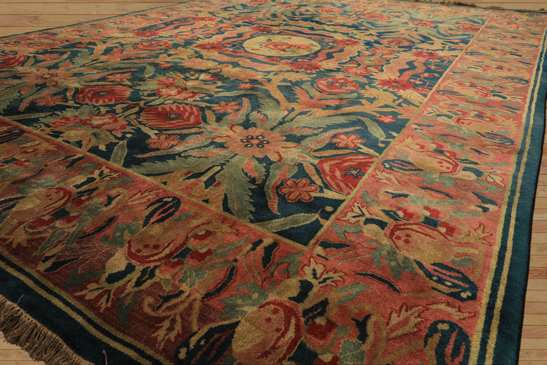 9x12 Teal, Turquoise, Rose Color Hand Knotted Oushak Wool Arts & Crafts Oriental Rug