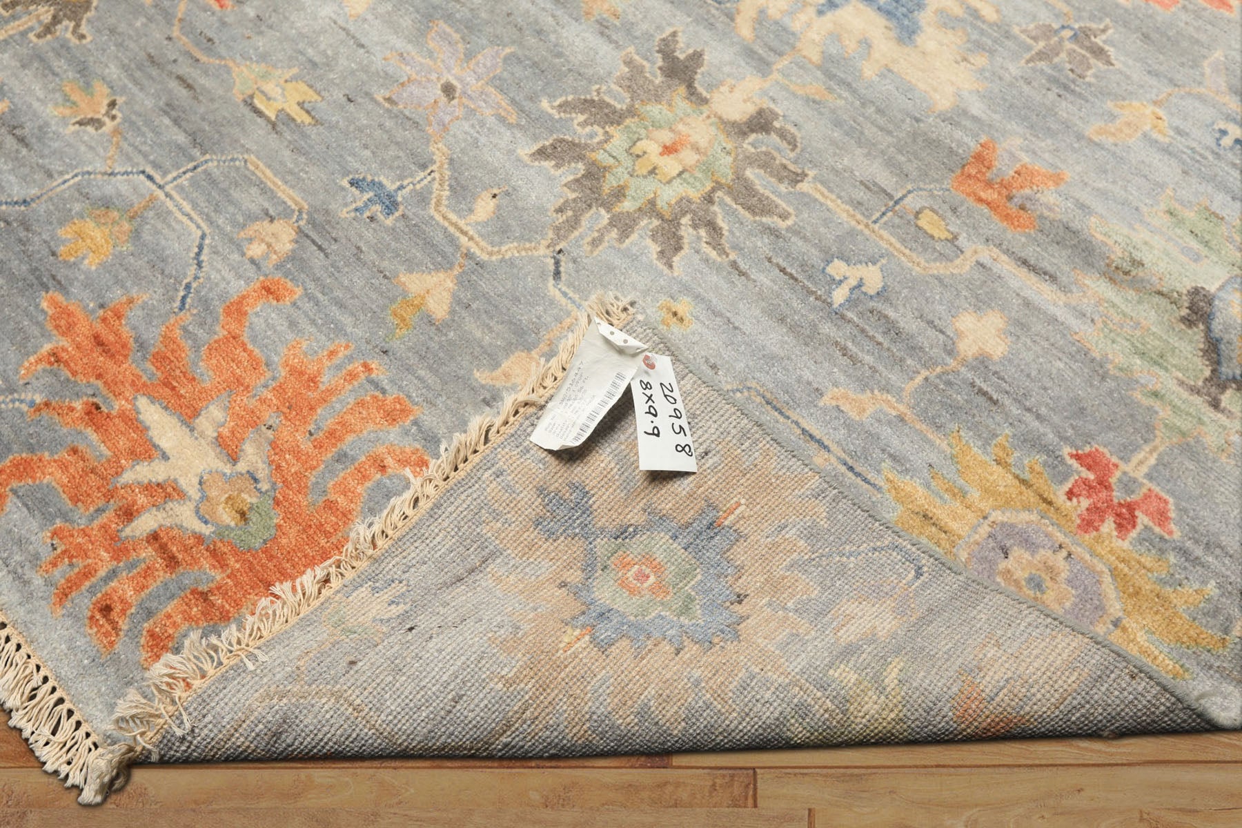 8x10 Blue, Coral, Orange Color Hand Knotted Oushak Wool Transitional Oriental Rug
