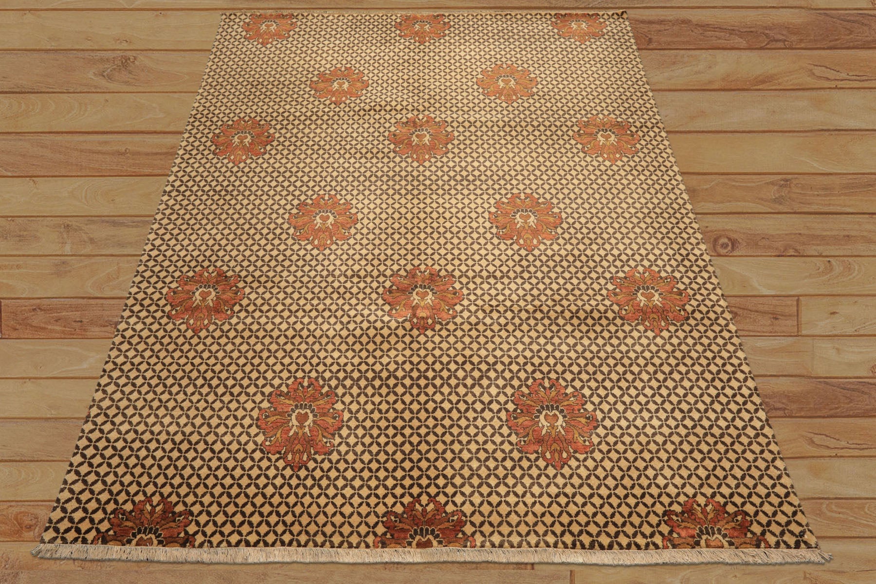 8x10 Beige, Brown, Burnt Orange Color Hand Knotted Agra Wool Transitional Oriental Rug
