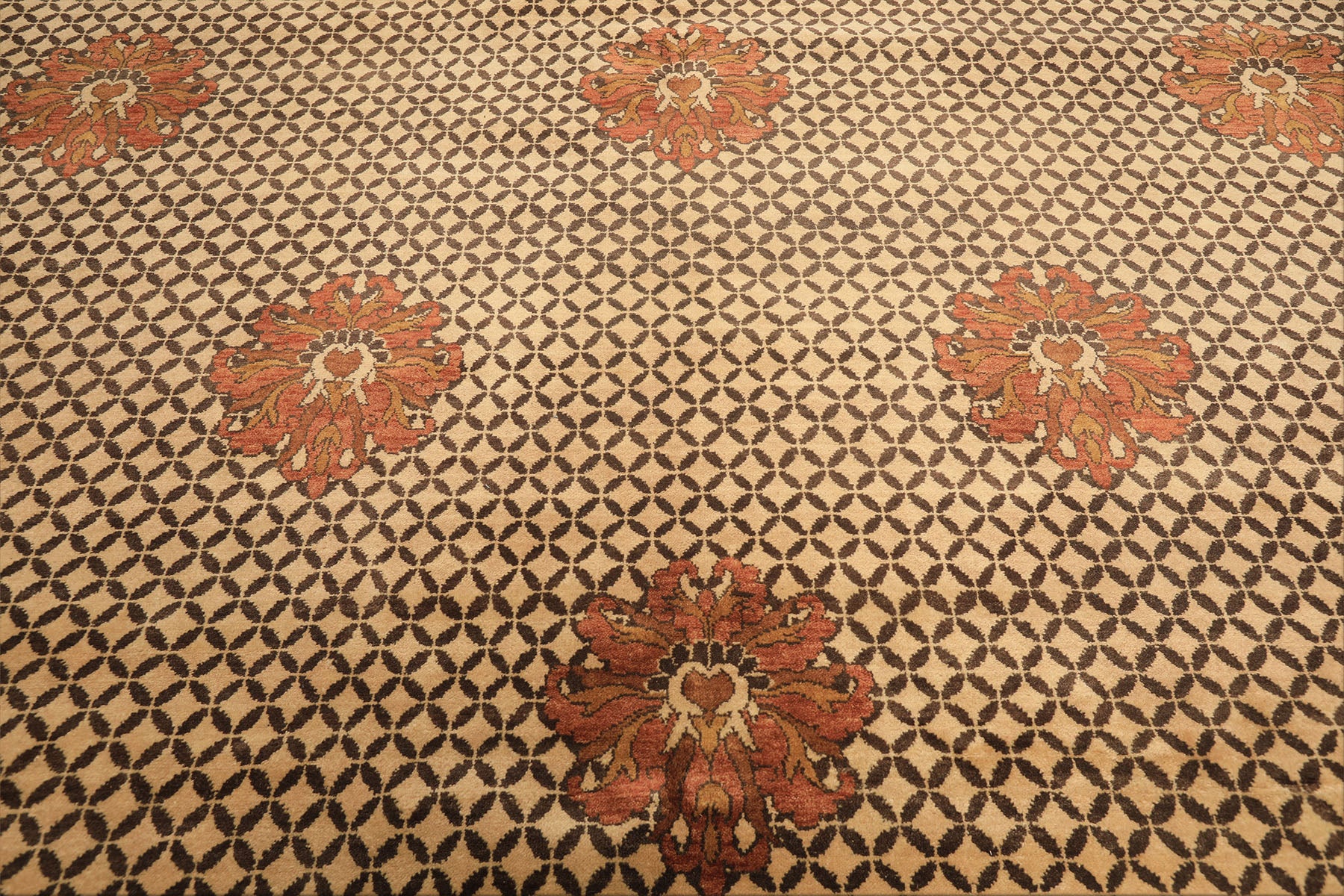 8x10 Beige, Brown, Burnt Orange Color Hand Knotted Agra Wool Transitional Oriental Rug