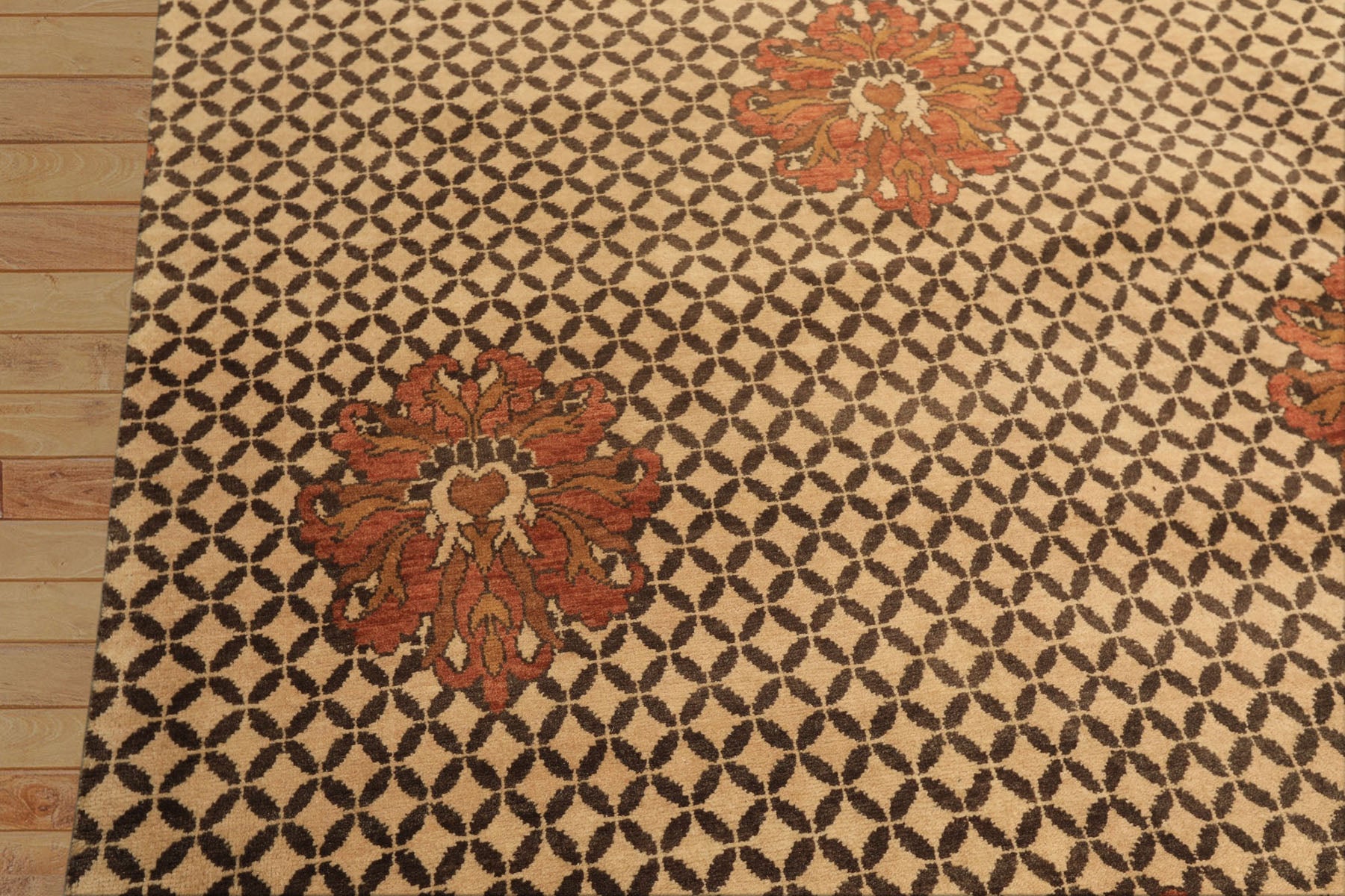 8x10 Beige, Brown, Burnt Orange Color Hand Knotted Agra Wool Transitional Oriental Rug