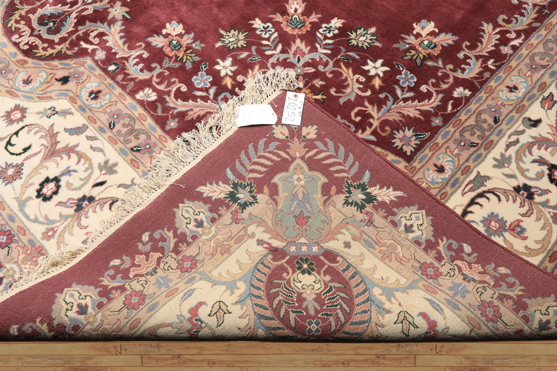 Oversize Plum, Ivory, Aqua Color Hand Knotted Indo Kerman Wool Traditional Oriental Rug