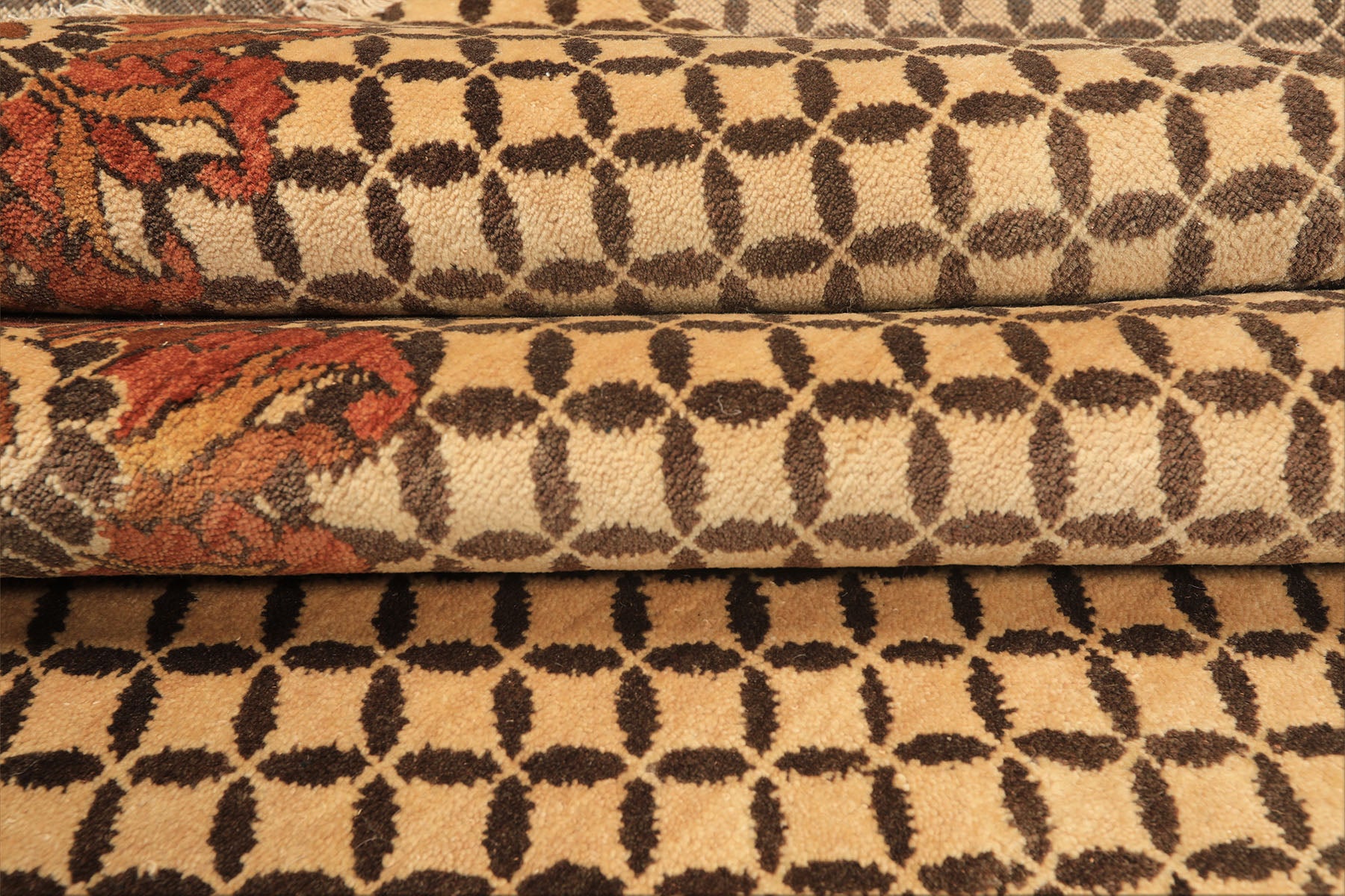 8x10 Beige, Brown, Burnt Orange Color Hand Knotted Agra Wool Transitional Oriental Rug