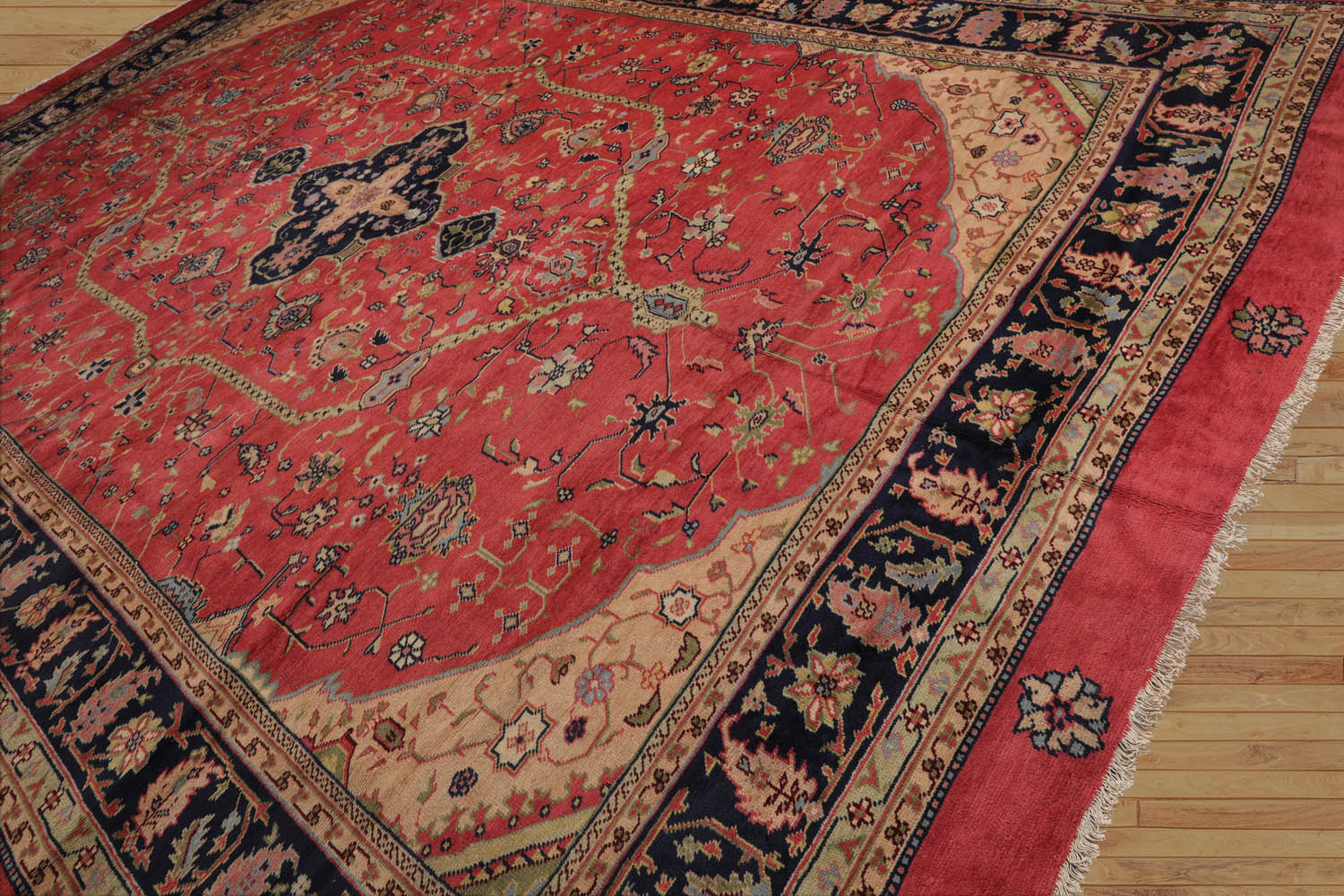 10x14 Rouge, Mint, Tan Color Hand Knotted All-Over 100% Wool Traditional Oriental Rug