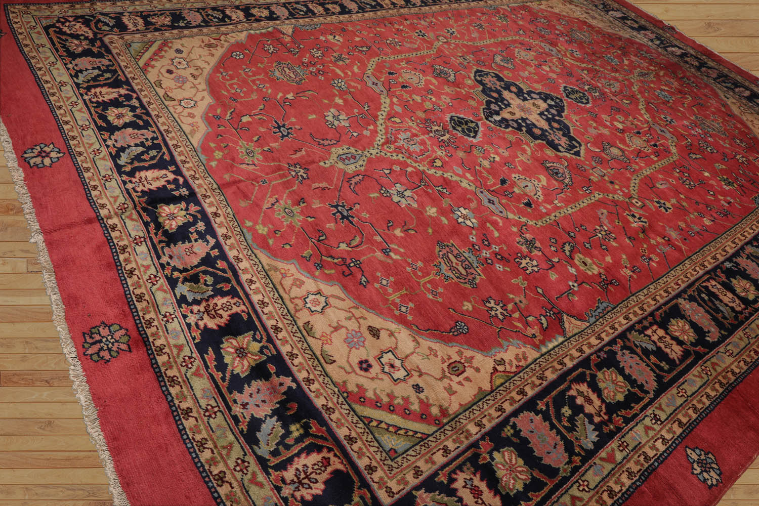10x14 Rouge, Mint, Tan Color Hand Knotted All-Over 100% Wool Traditional Oriental Rug
