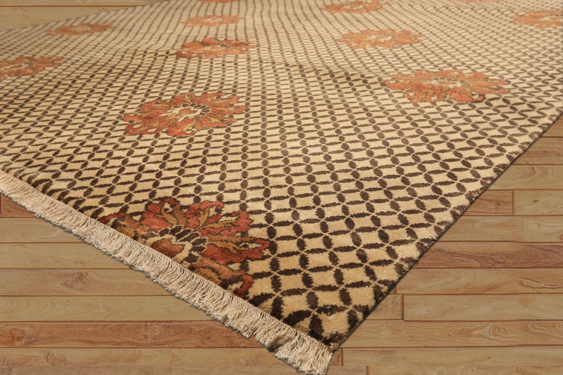 8x10 Beige, Brown, Burnt Orange Color Hand Knotted Agra Wool Transitional Oriental Rug