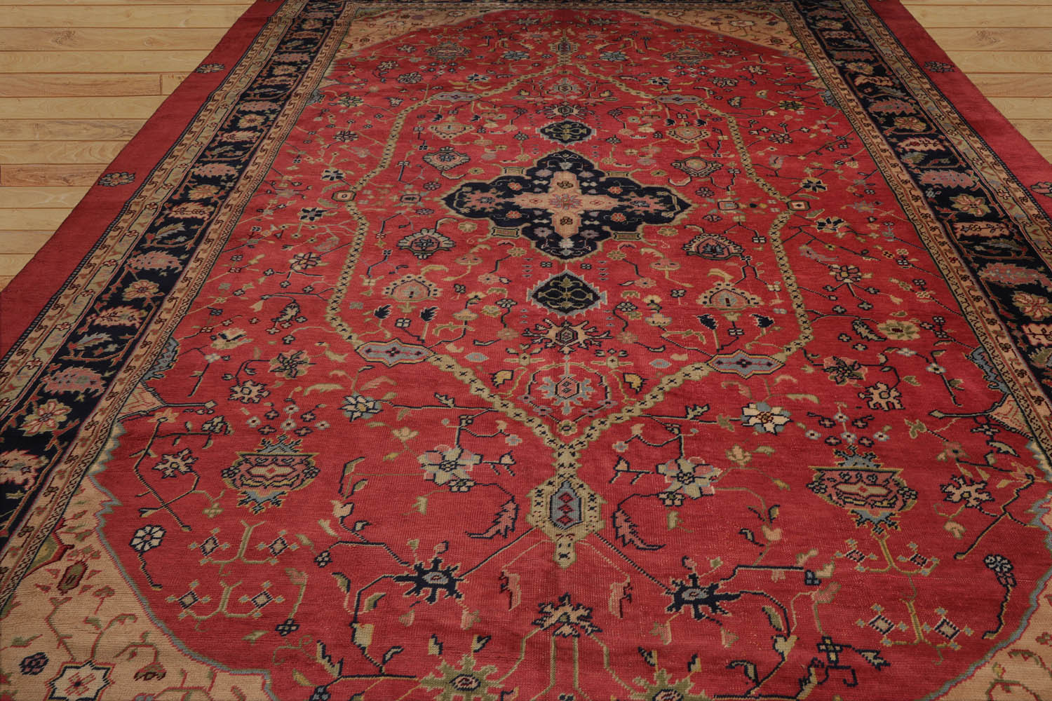 10x14 Rouge, Mint, Tan Color Hand Knotted All-Over 100% Wool Traditional Oriental Rug