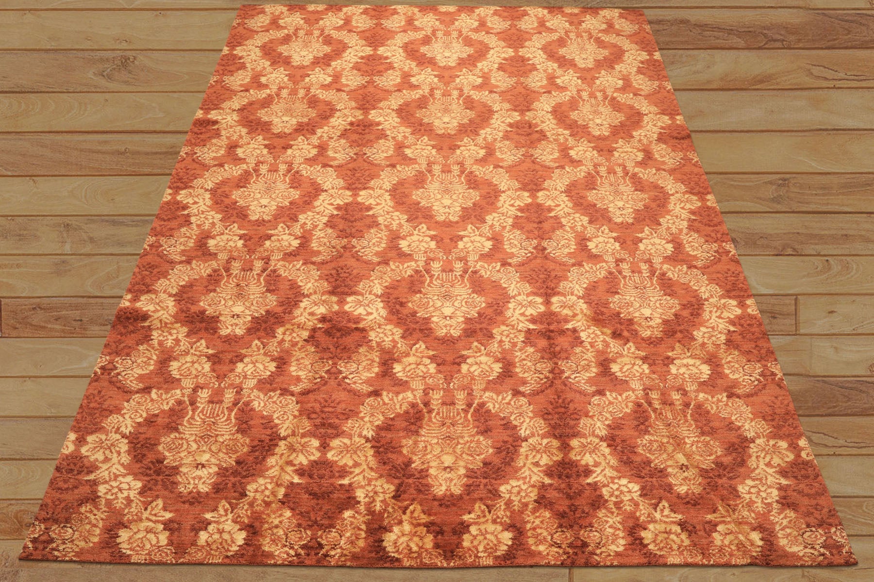 9x12 Rust, Gold, Color Hand Loomed Tibetan Wool & Bamboo Silk Transitional Oriental Rug