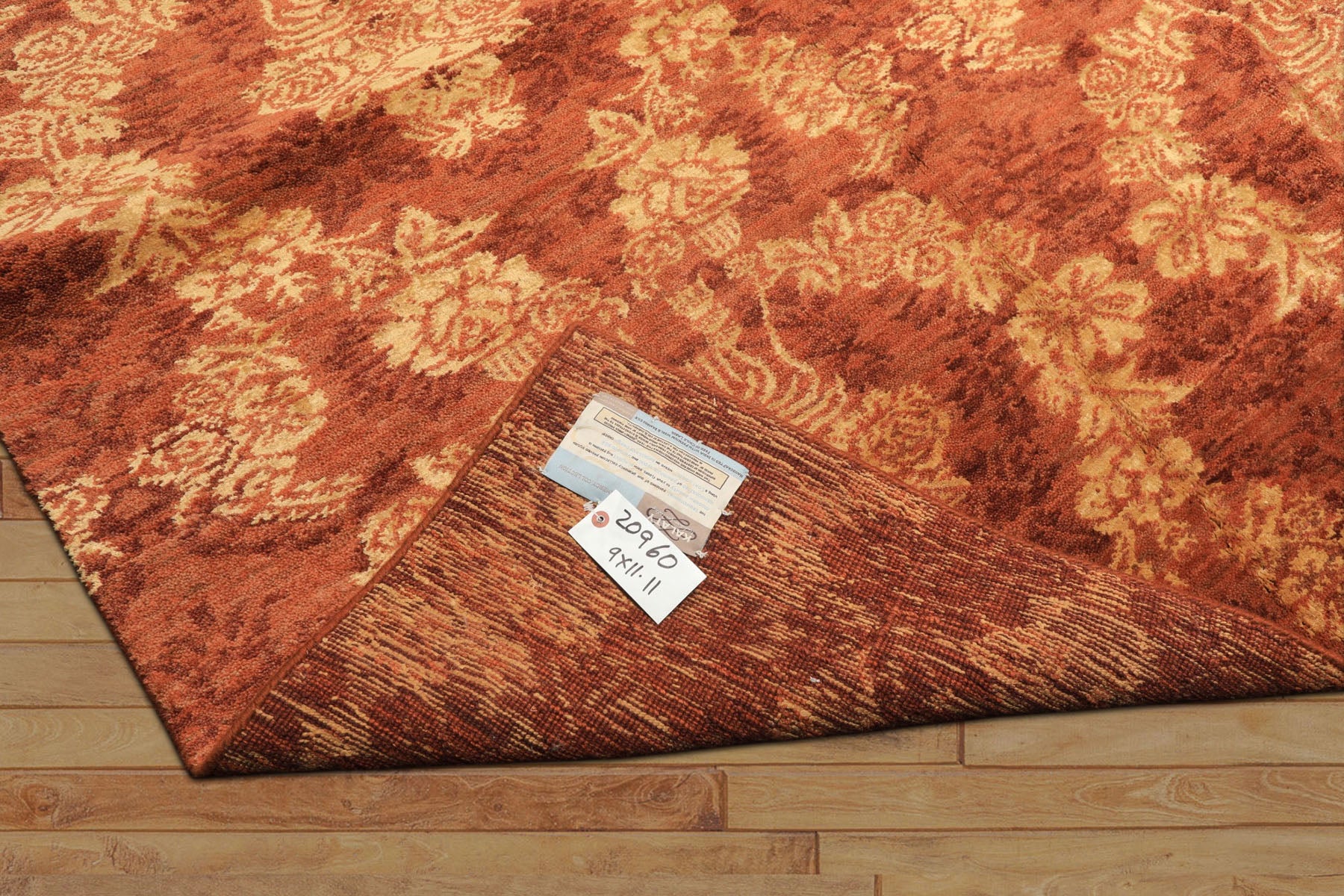 9x12 Rust, Gold, Color Hand Loomed Tibetan Wool & Bamboo Silk Transitional Oriental Rug