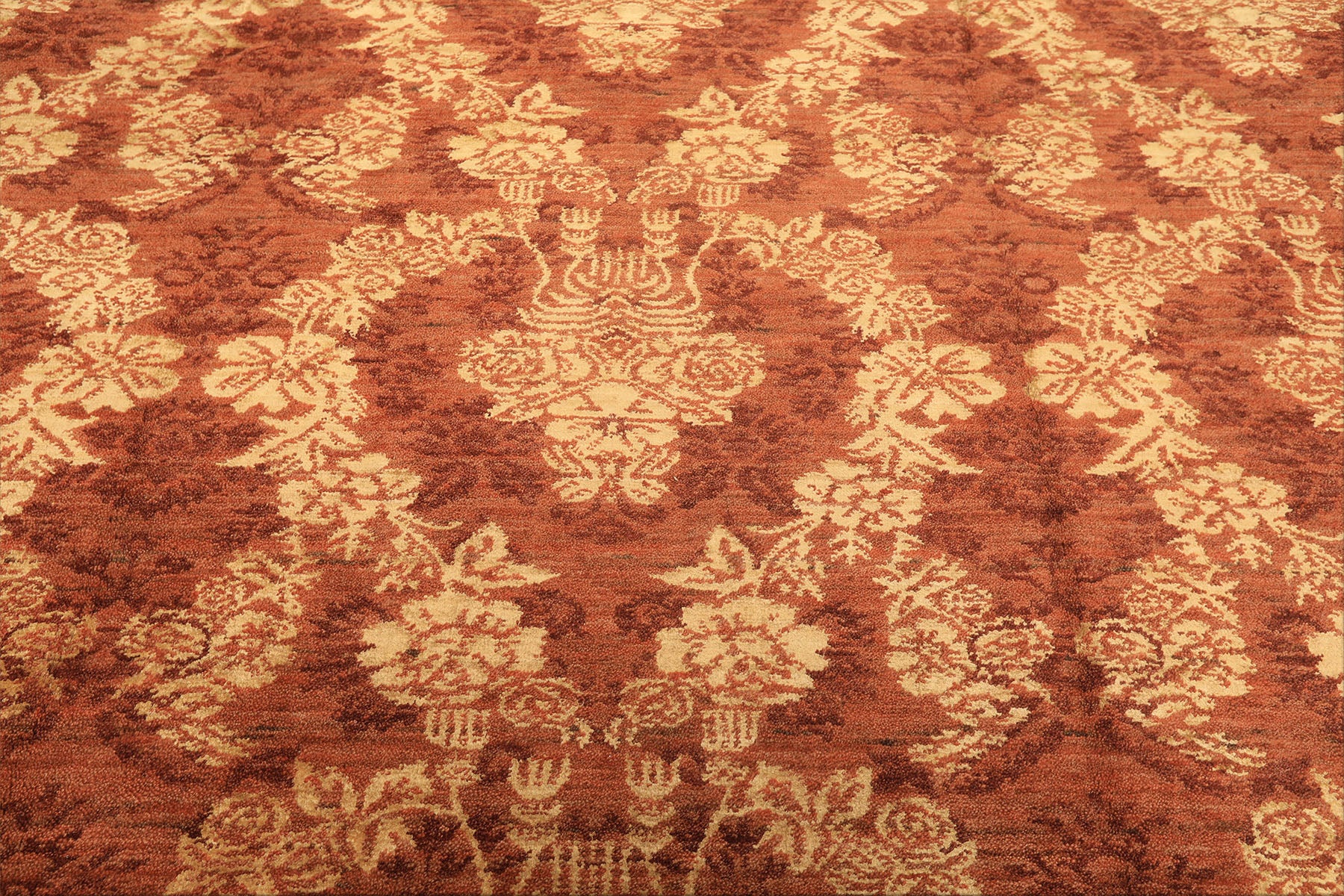 9x12 Rust, Gold, Color Hand Loomed Tibetan Wool & Bamboo Silk Transitional Oriental Rug