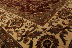 Square Maroon, Ivory, Moss Color Hand Knotted Agra Wool Traditional Oriental Rug