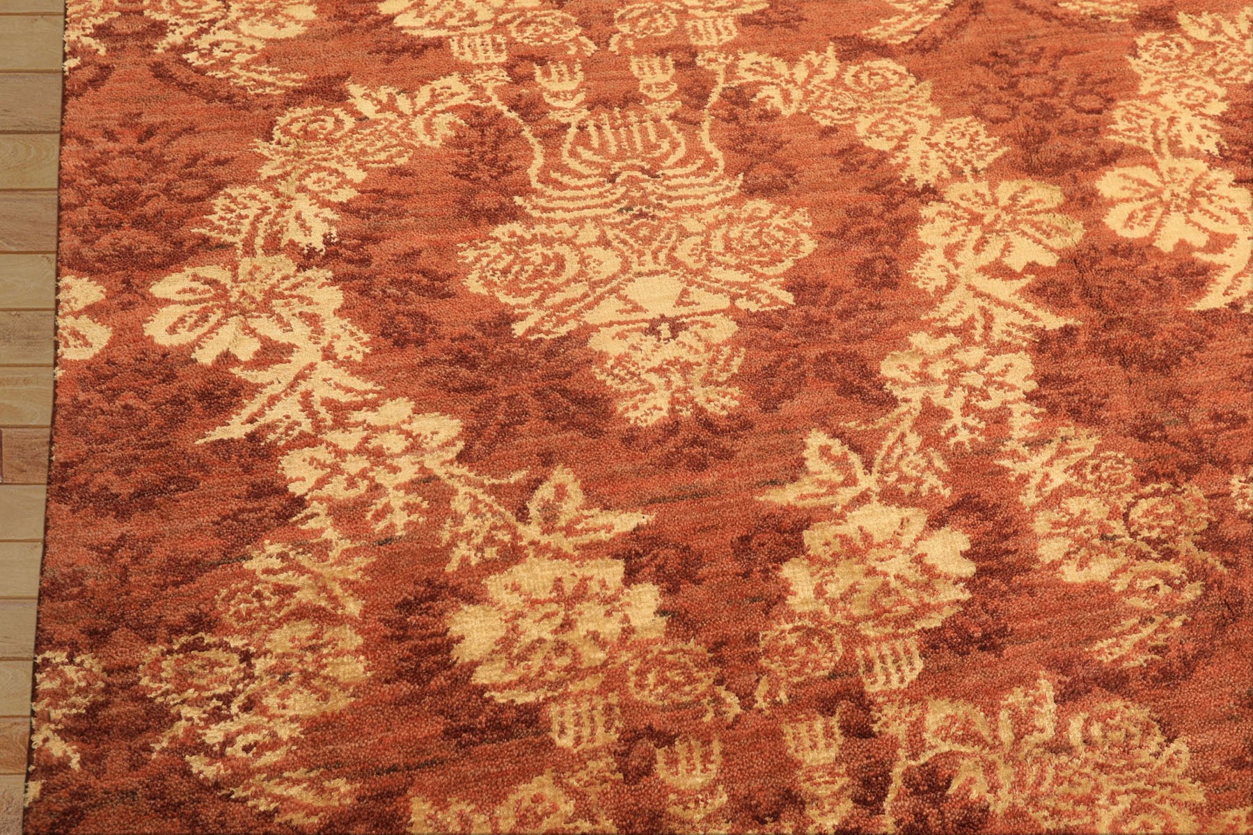 9x12 Rust, Gold, Color Hand Loomed Tibetan Wool & Bamboo Silk Transitional Oriental Rug