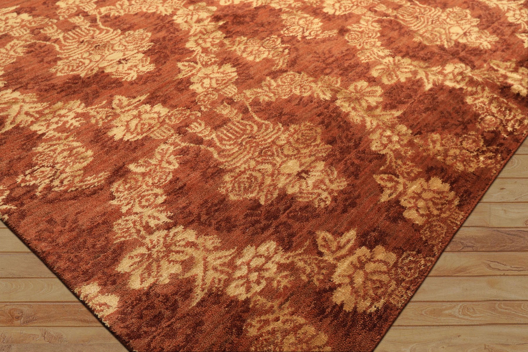 9x12 Rust, Gold, Color Hand Loomed Tibetan Wool & Bamboo Silk Transitional Oriental Rug