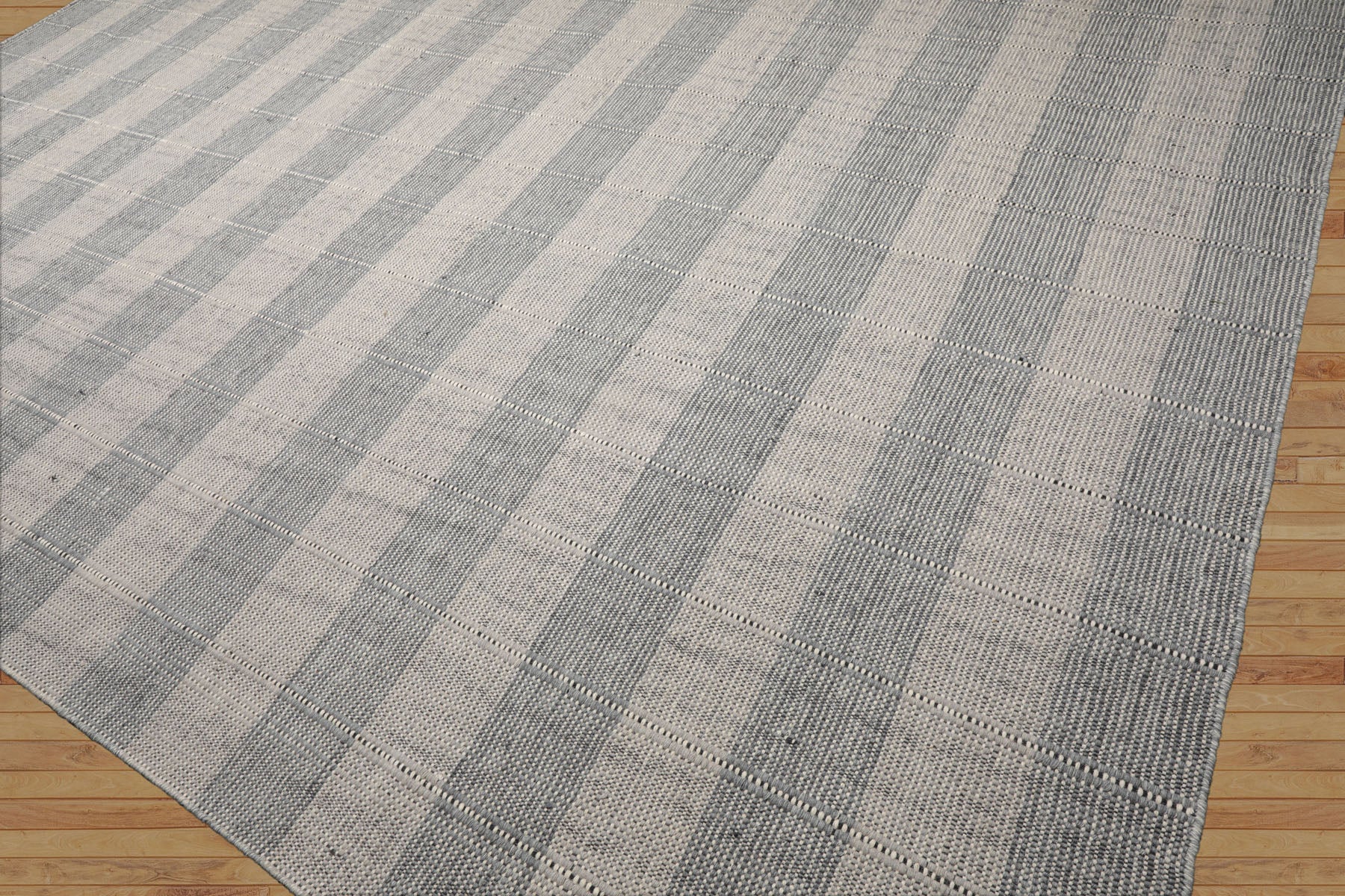 Galateah Multi Size Gray Wool Plaid Flatweave Modern Rug by LoomBloom Hand Woven Oriental Style