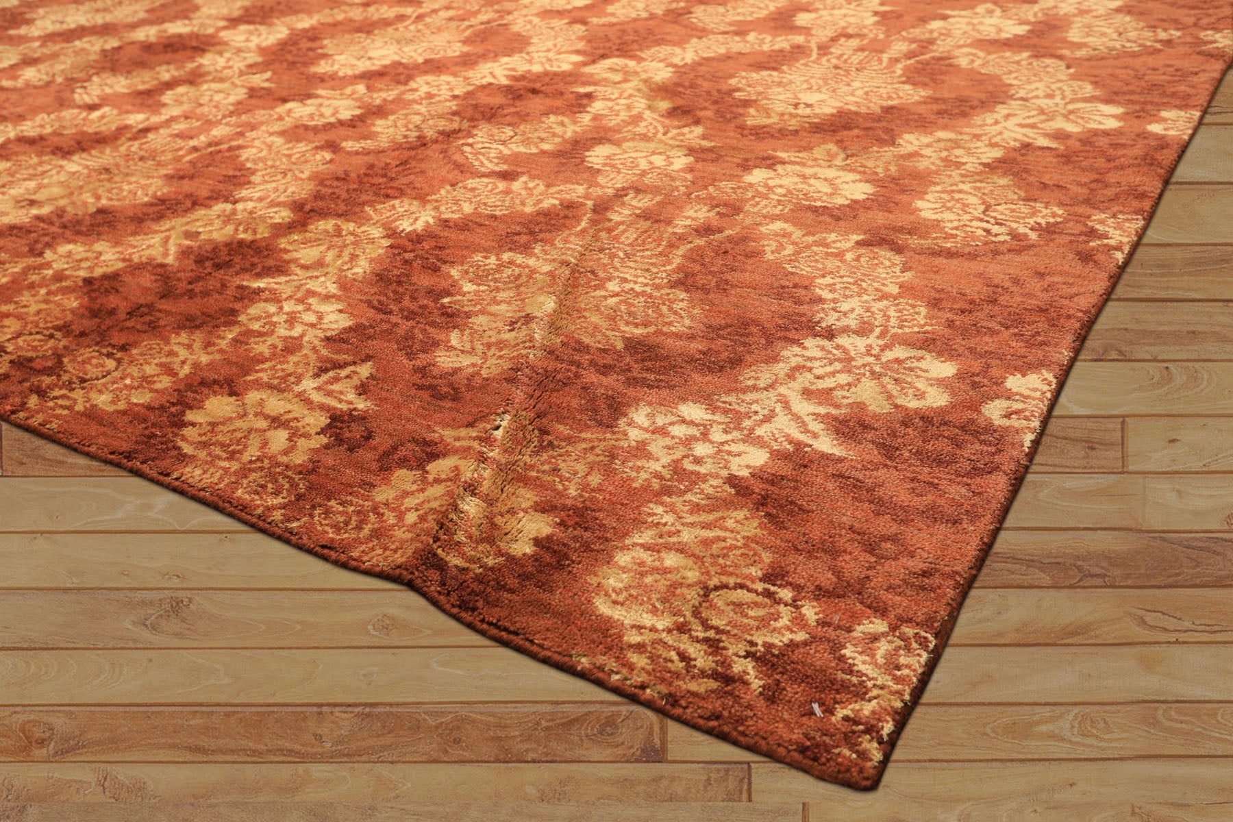 9x12 Rust, Gold, Color Hand Loomed Tibetan Wool & Bamboo Silk Transitional Oriental Rug