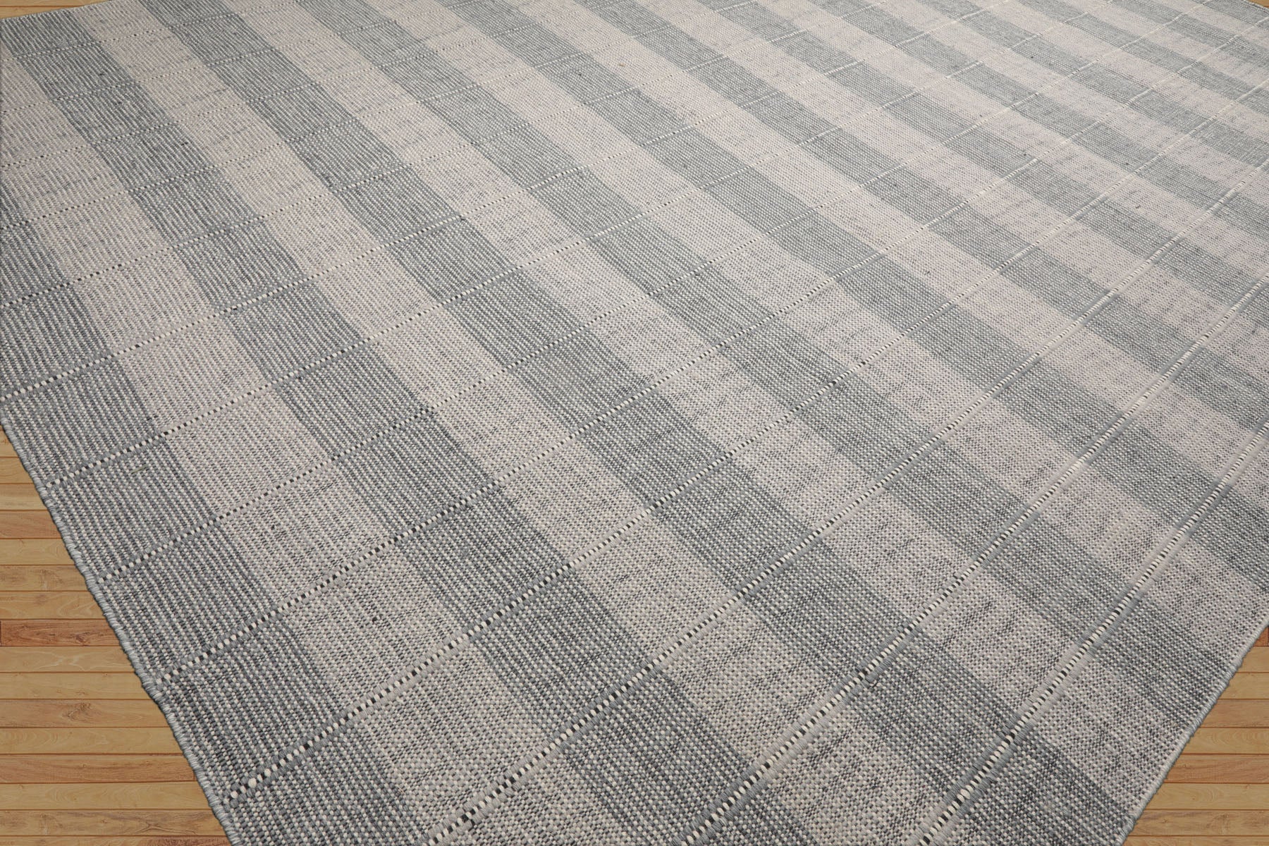 Galateah Multi Size Gray Wool Plaid Flatweave Modern Rug by LoomBloom Hand Woven Oriental Style