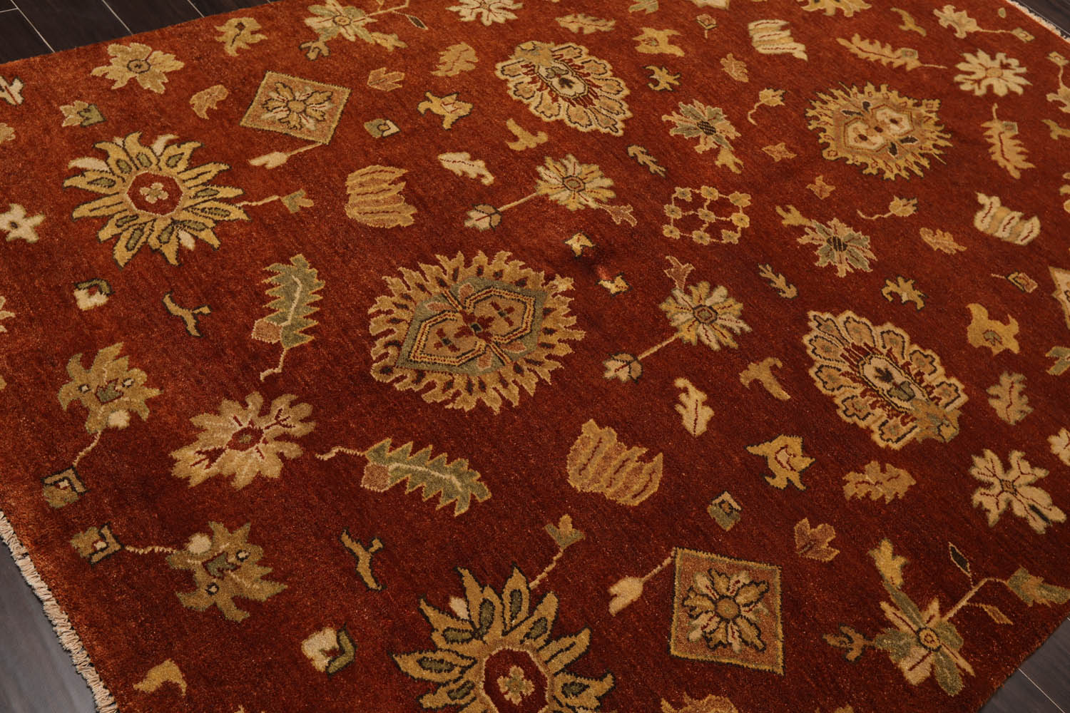 6x9 Burnt Orange, Gold, Aqua Color Hand Knotted All-Over 100% Wool Traditional Oriental Rug
