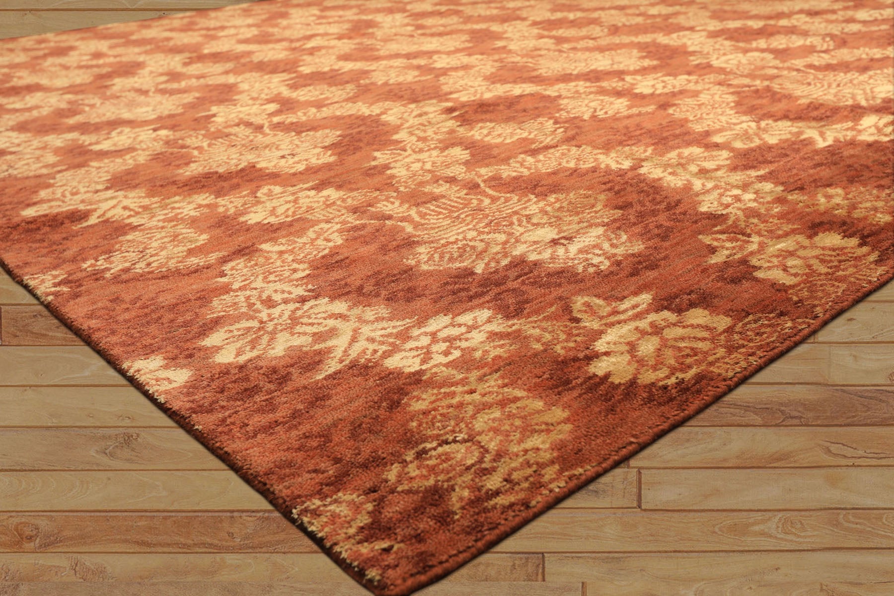 9x12 Rust, Gold, Color Hand Loomed Tibetan Wool & Bamboo Silk Transitional Oriental Rug