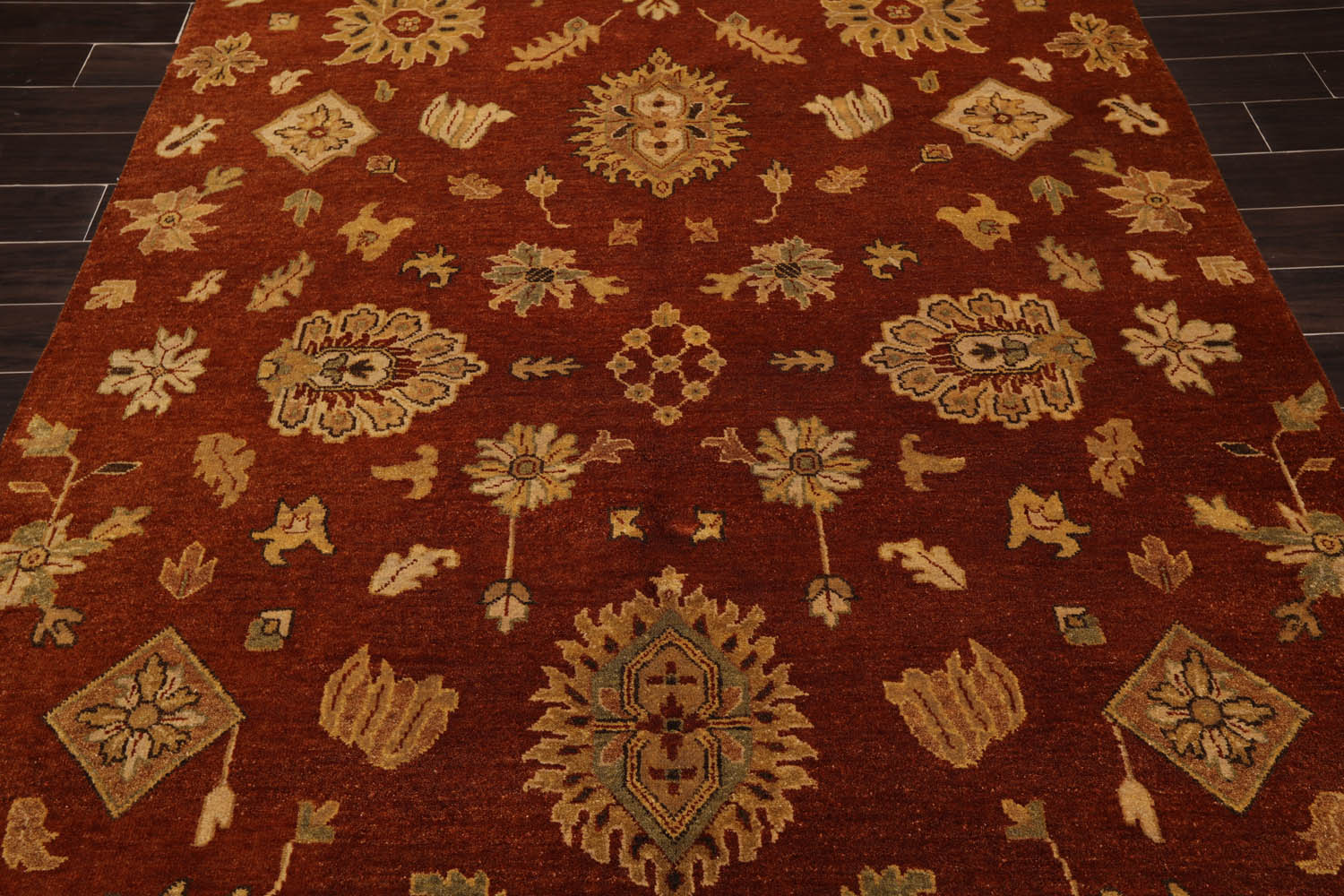 6x9 Burnt Orange, Gold, Aqua Color Hand Knotted All-Over 100% Wool Traditional Oriental Rug