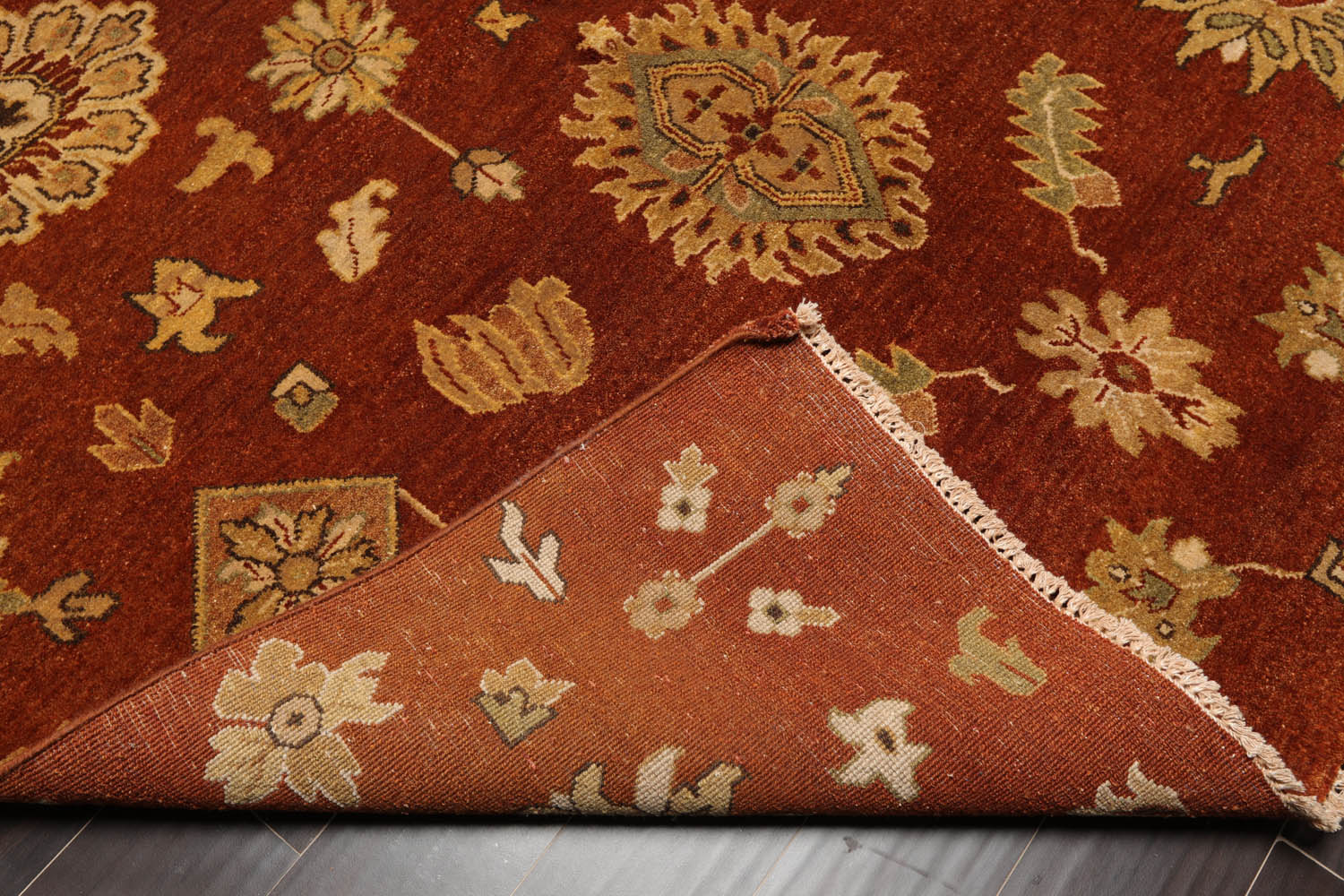 6x9 Burnt Orange, Gold, Aqua Color Hand Knotted All-Over 100% Wool Traditional Oriental Rug