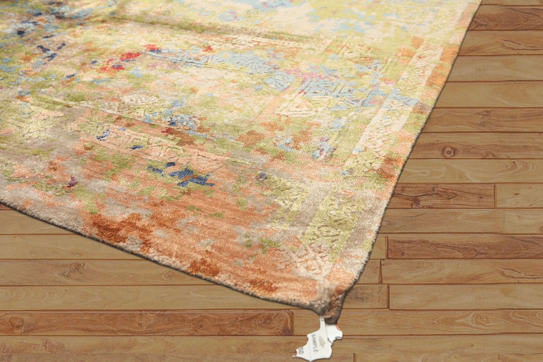 6x9 Lime, Navy, Coral Color Hand Knotted Sherpa Bamboo Silk Transitional Oriental Rug